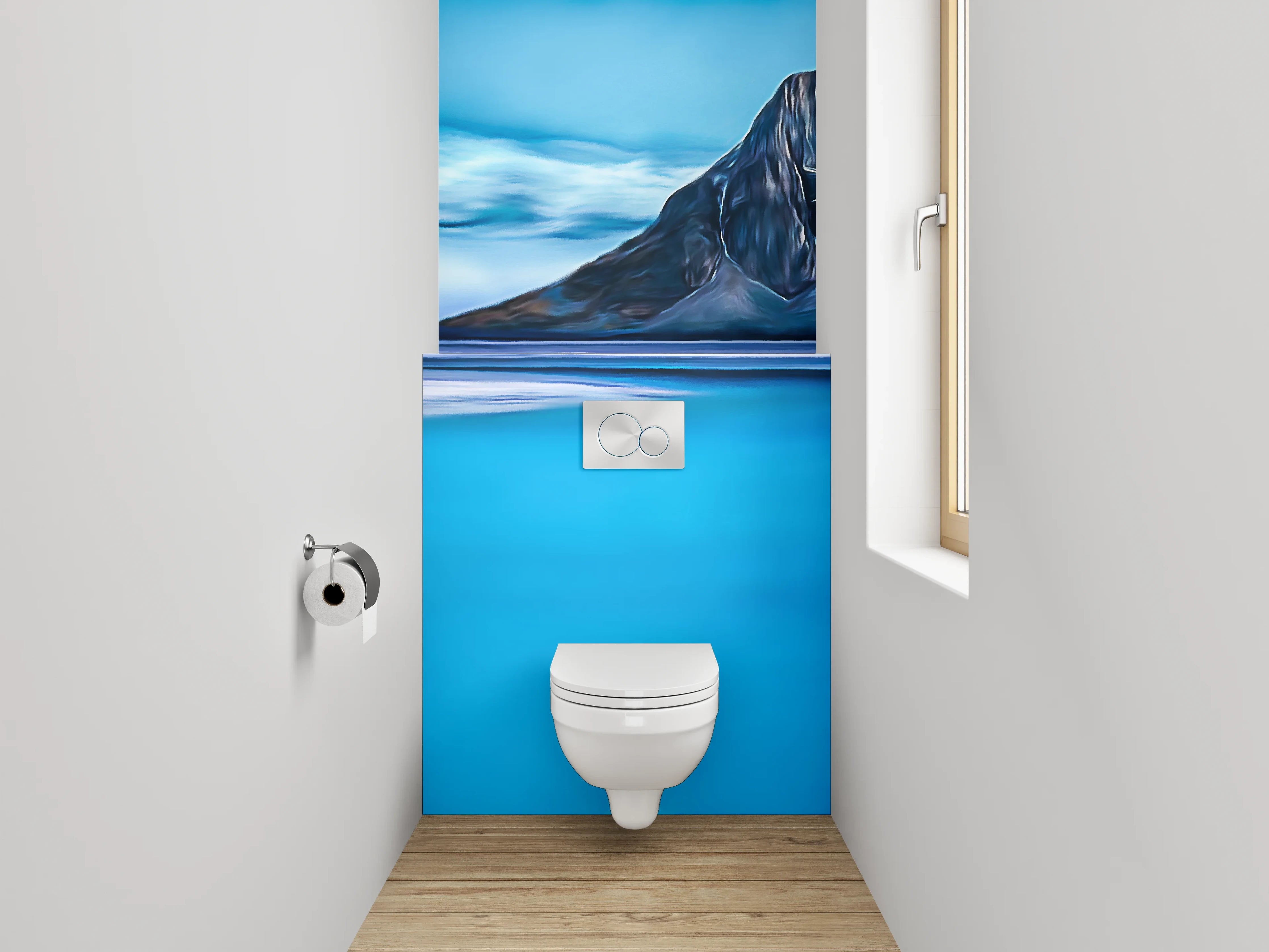 WC-Rückwand - Blaue Berglandschaft Kunstmotiv