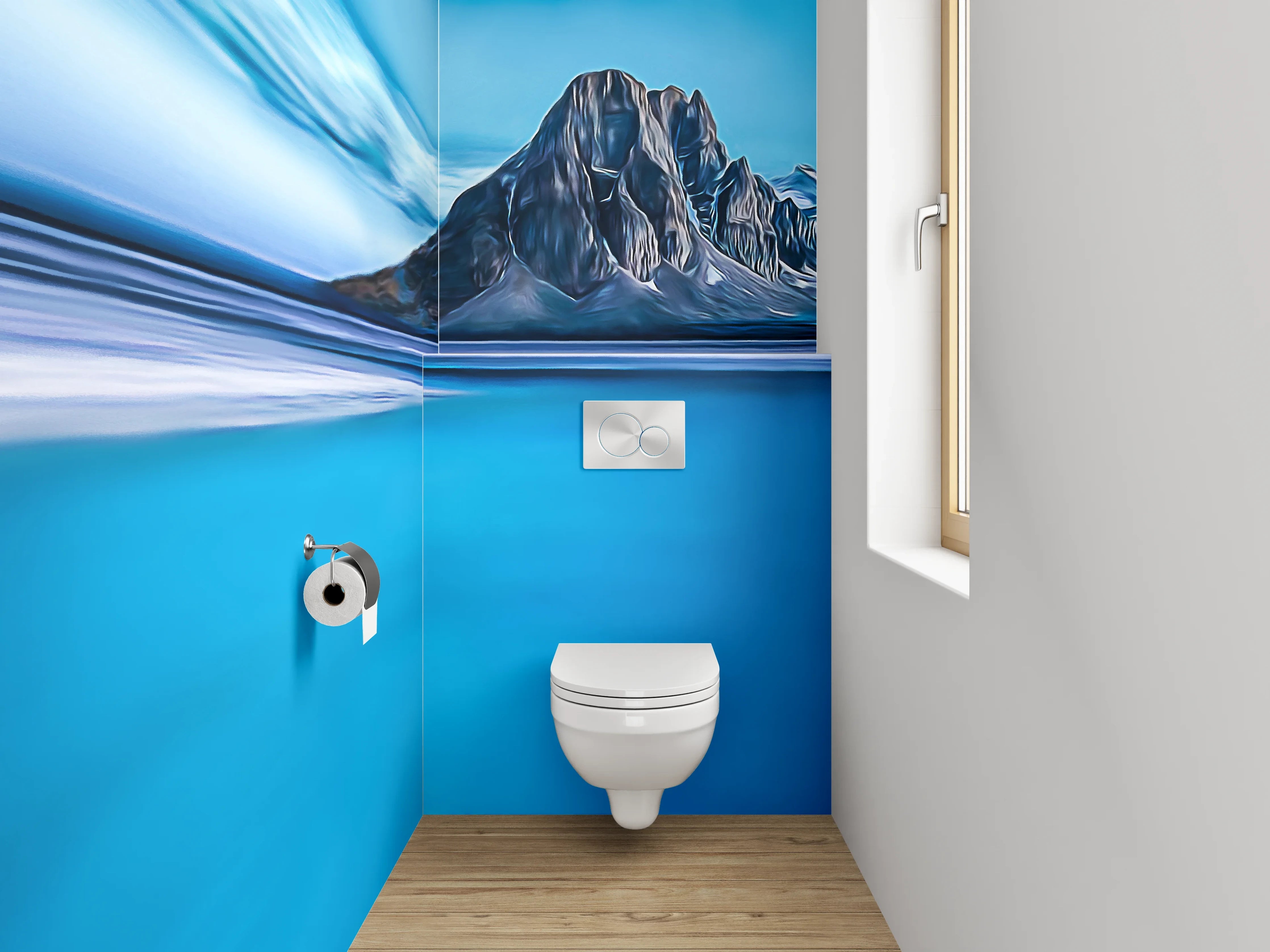 WC-Rückwand - Blaue Berglandschaft Kunstmotiv