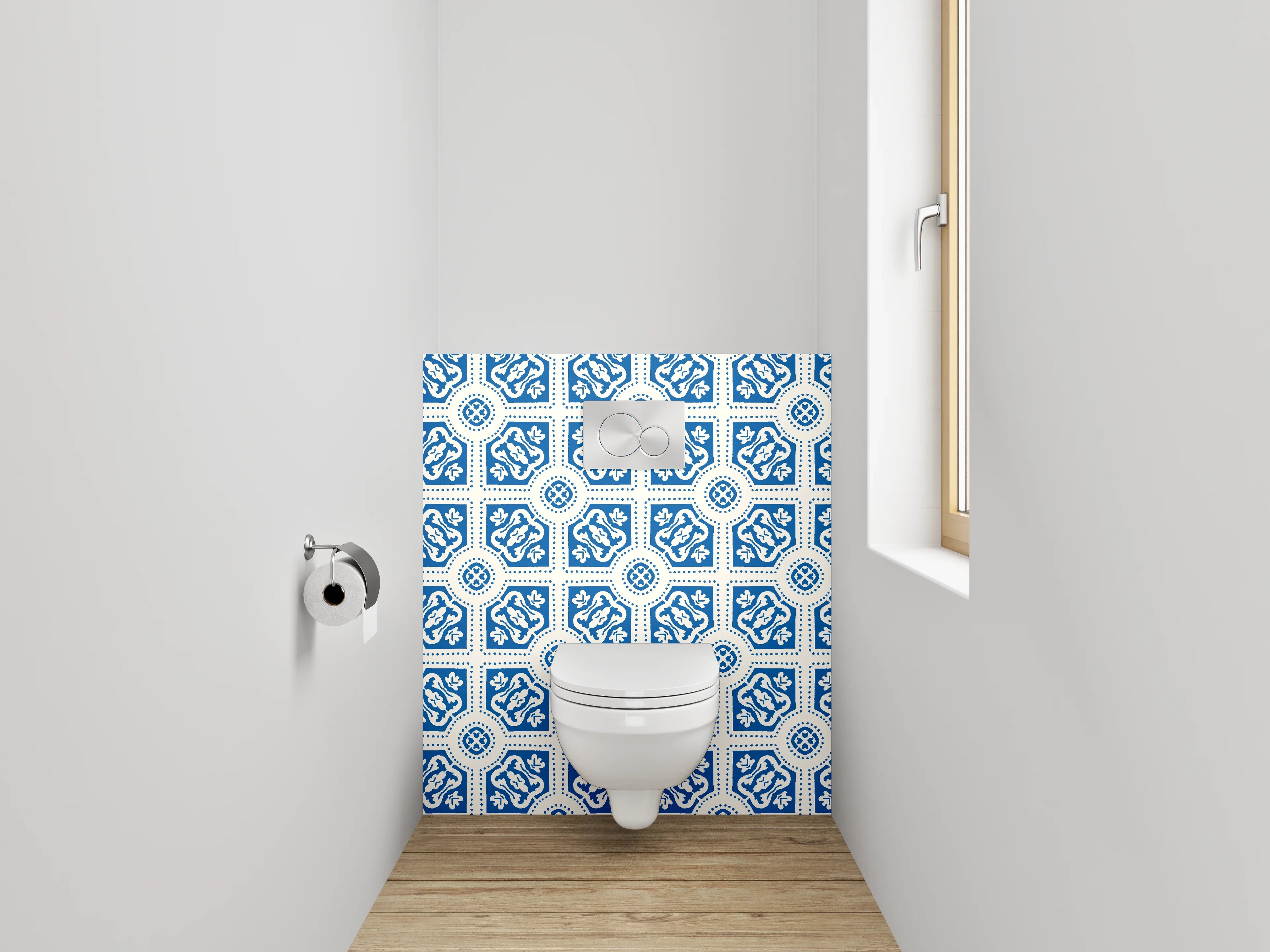 WC-Rückwand - Blaue Fliesenmuster mit detailreicher Gestaltung