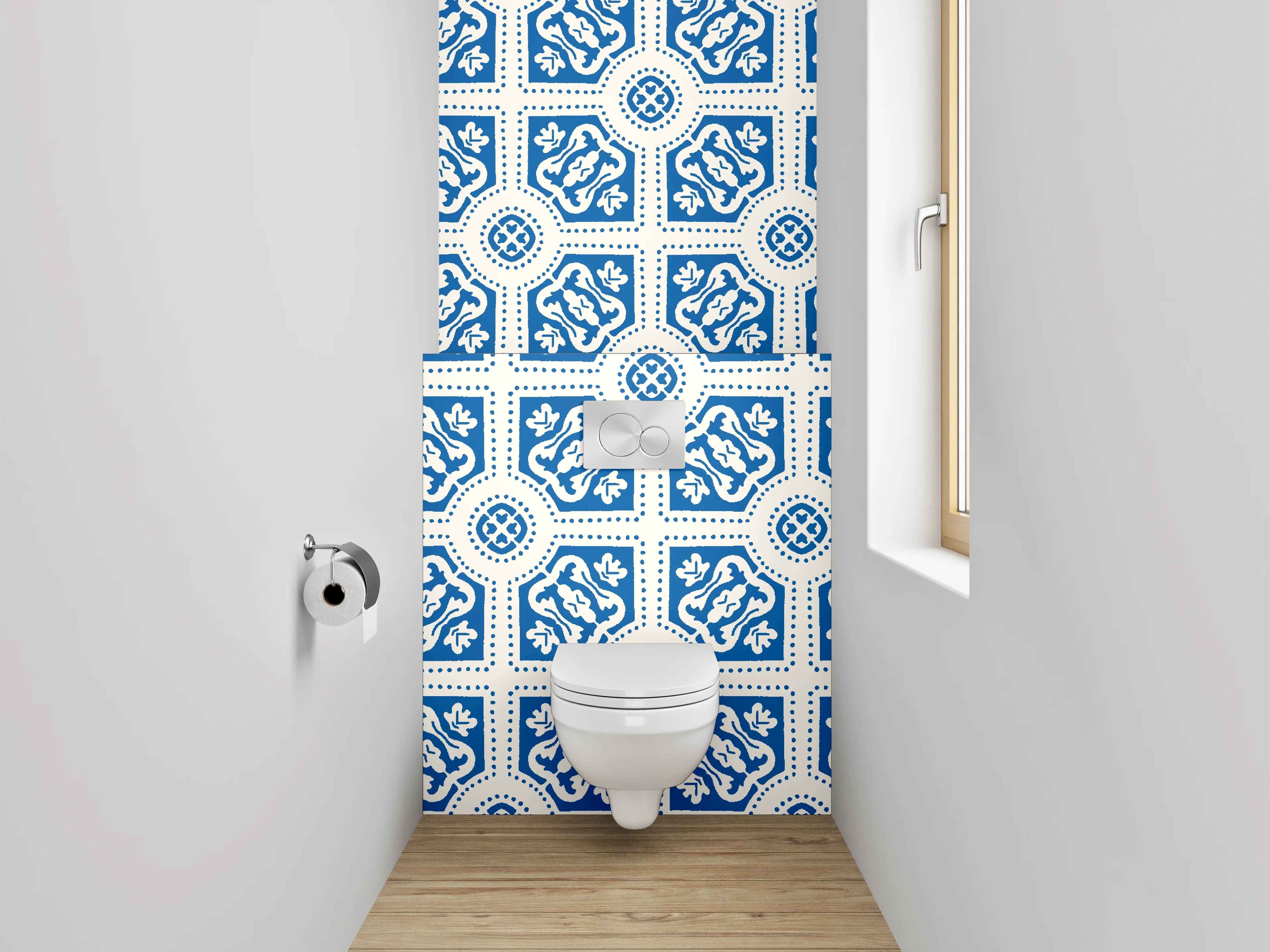WC-Rückwand - Blaue Fliesenmuster mit detailreicher Gestaltung