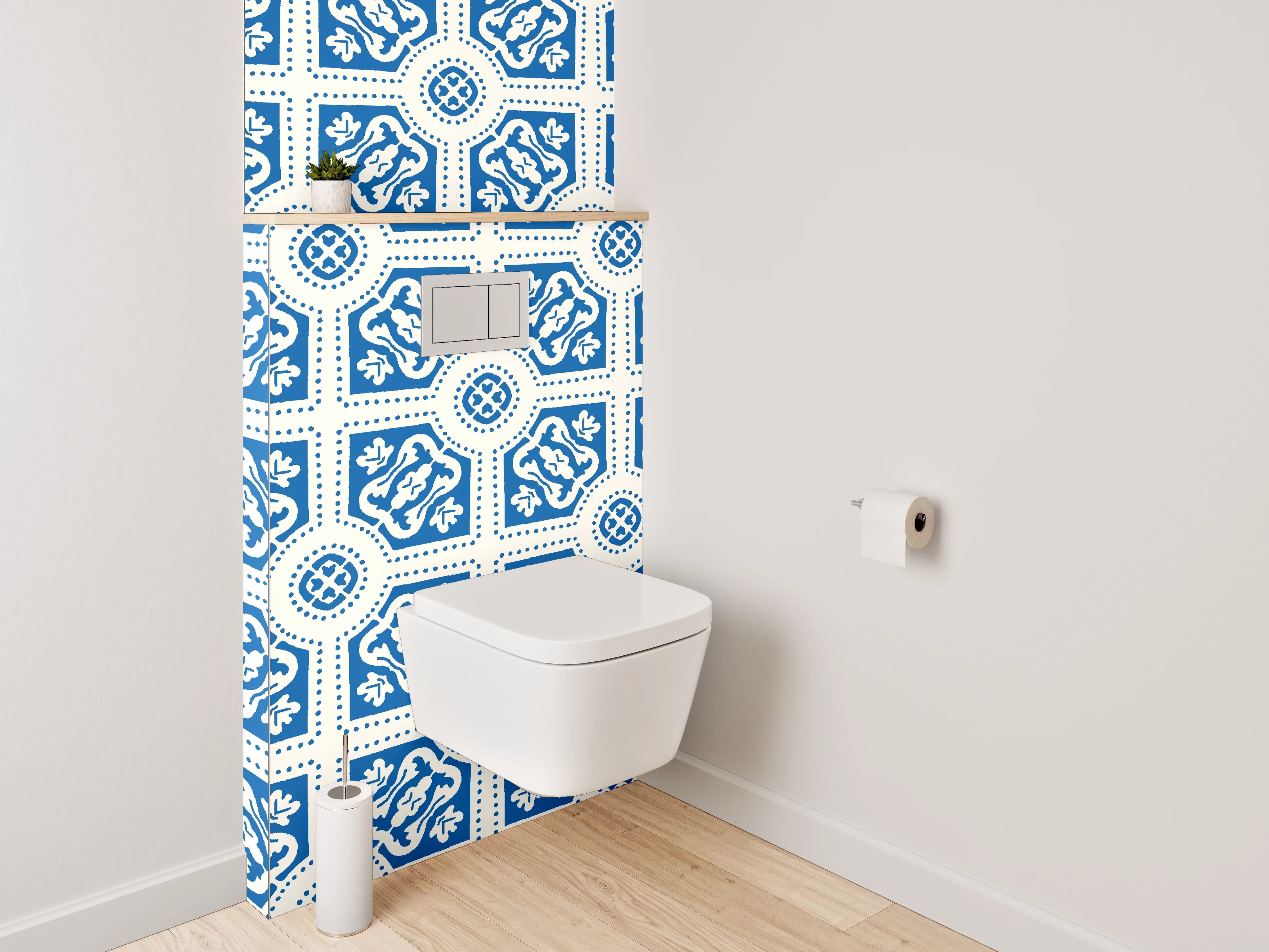 WC-Rückwand - Blaue Fliesenmuster mit detailreicher Gestaltung
