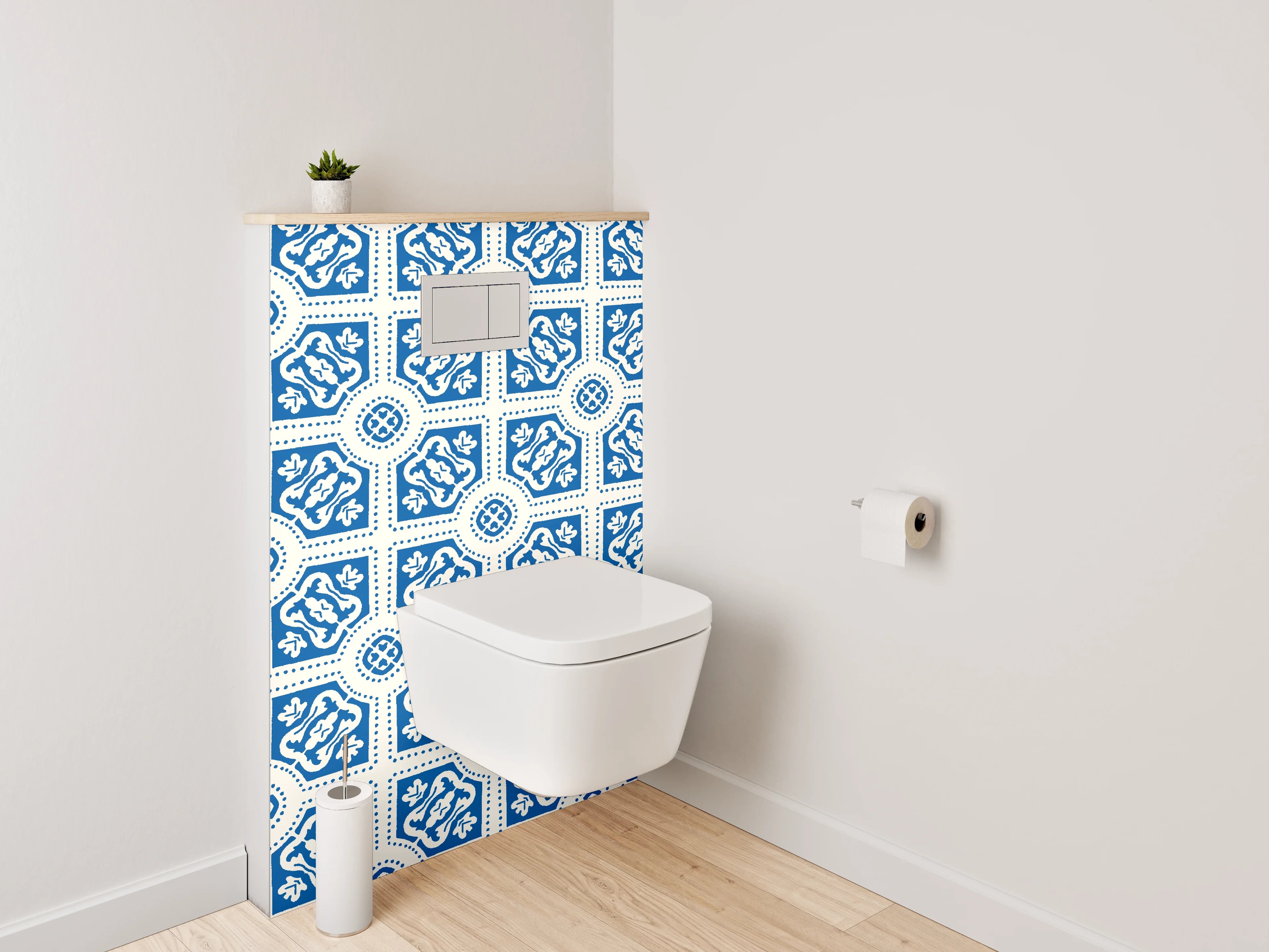 WC-Rückwand - Blaue Fliesenmuster mit detailreicher Gestaltung