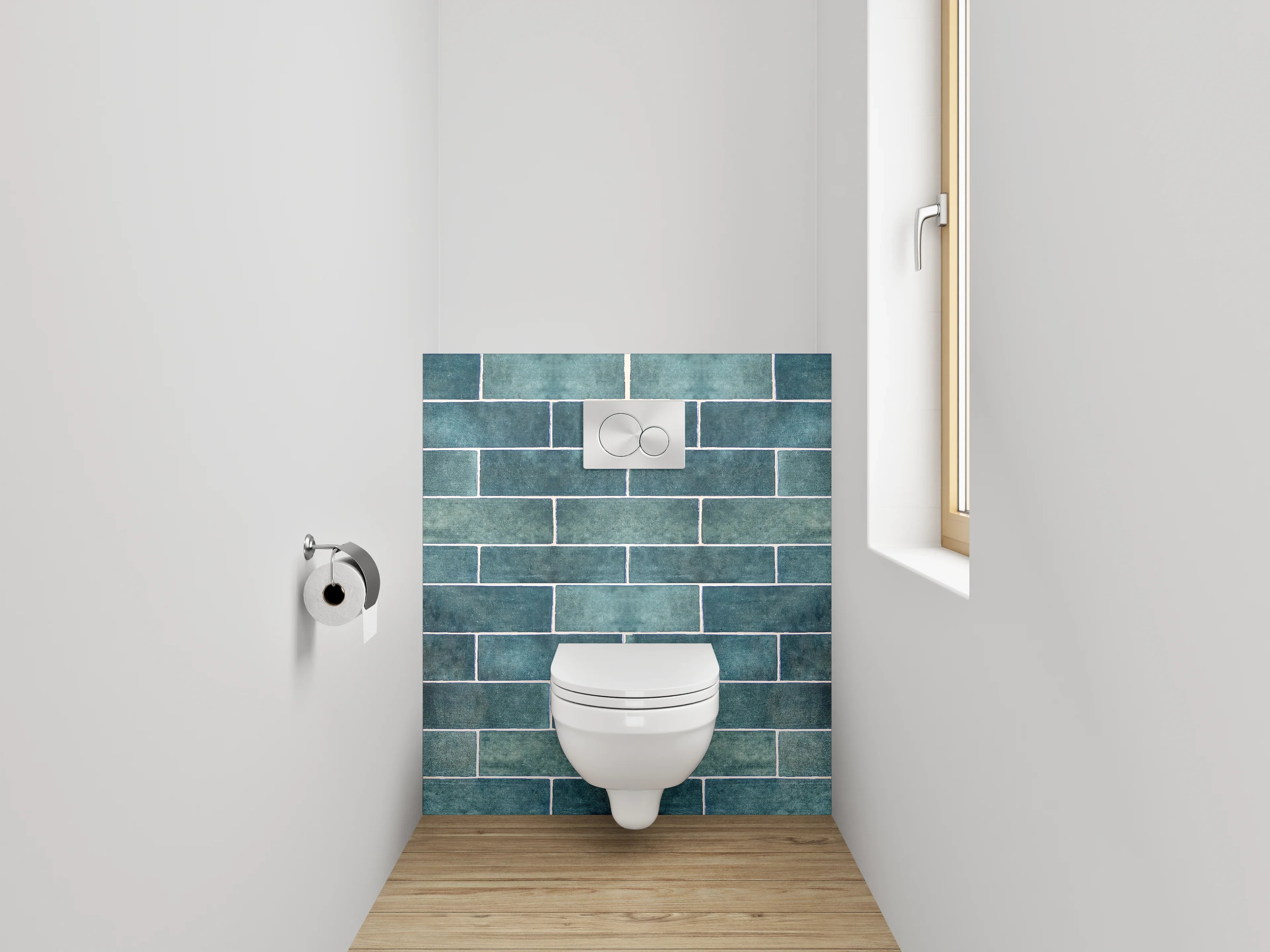 WC-Rückwand - Blaue Fliesenwand Retro-Design