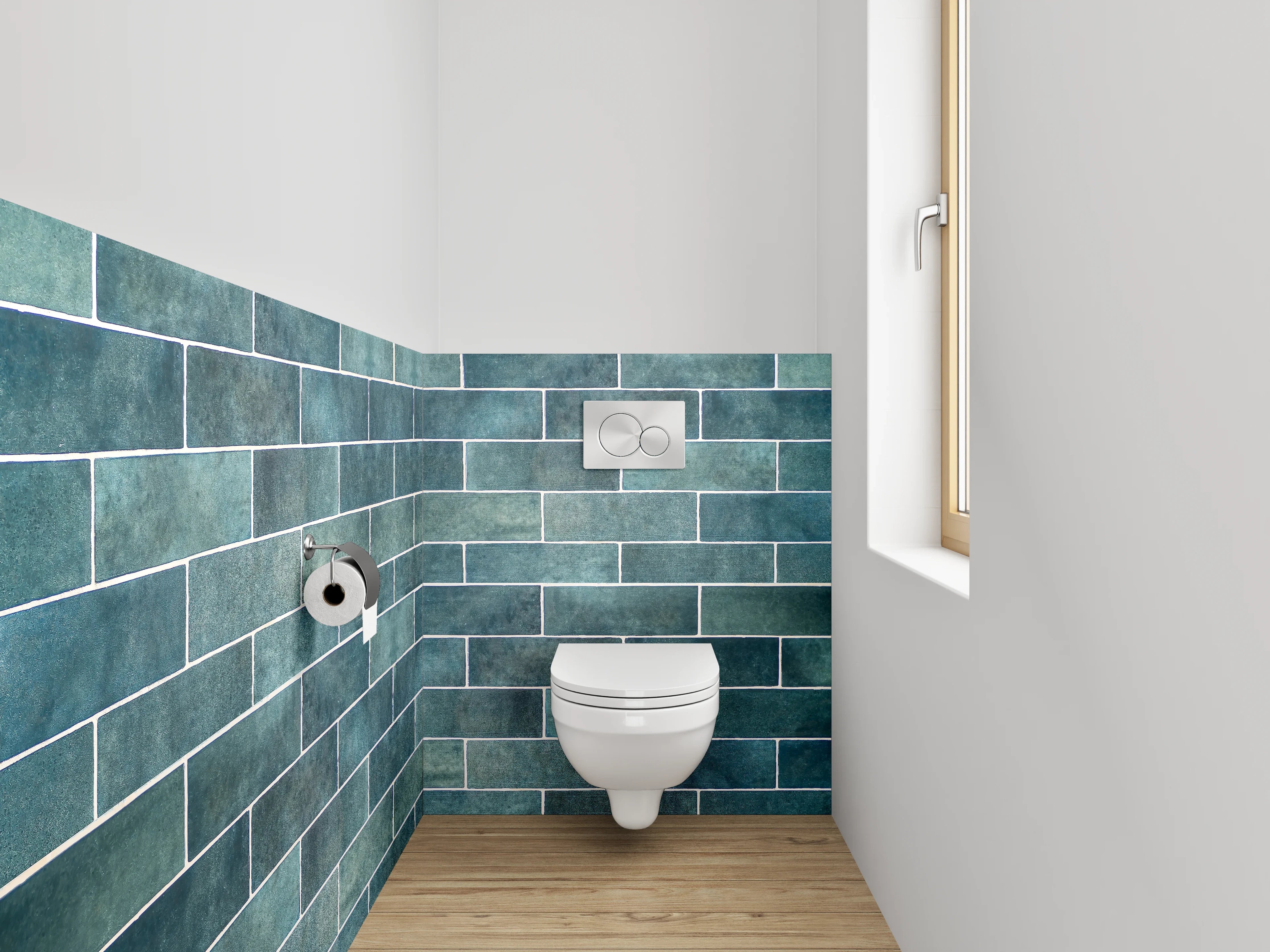 WC-Rückwand - Blaue Fliesenwand Retro-Design