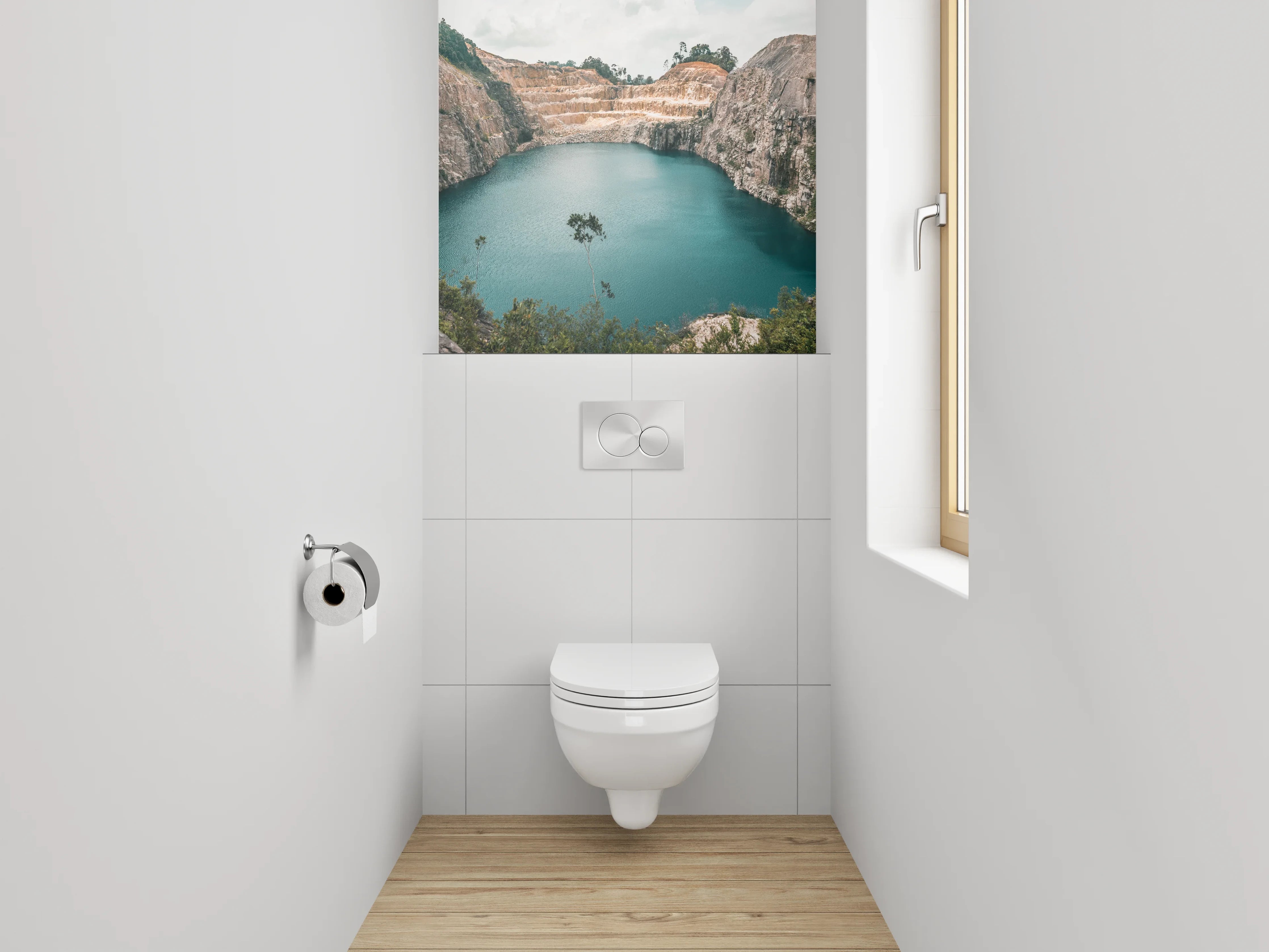 WC-Rückwand - Blaue Lagune im Steinbruch
