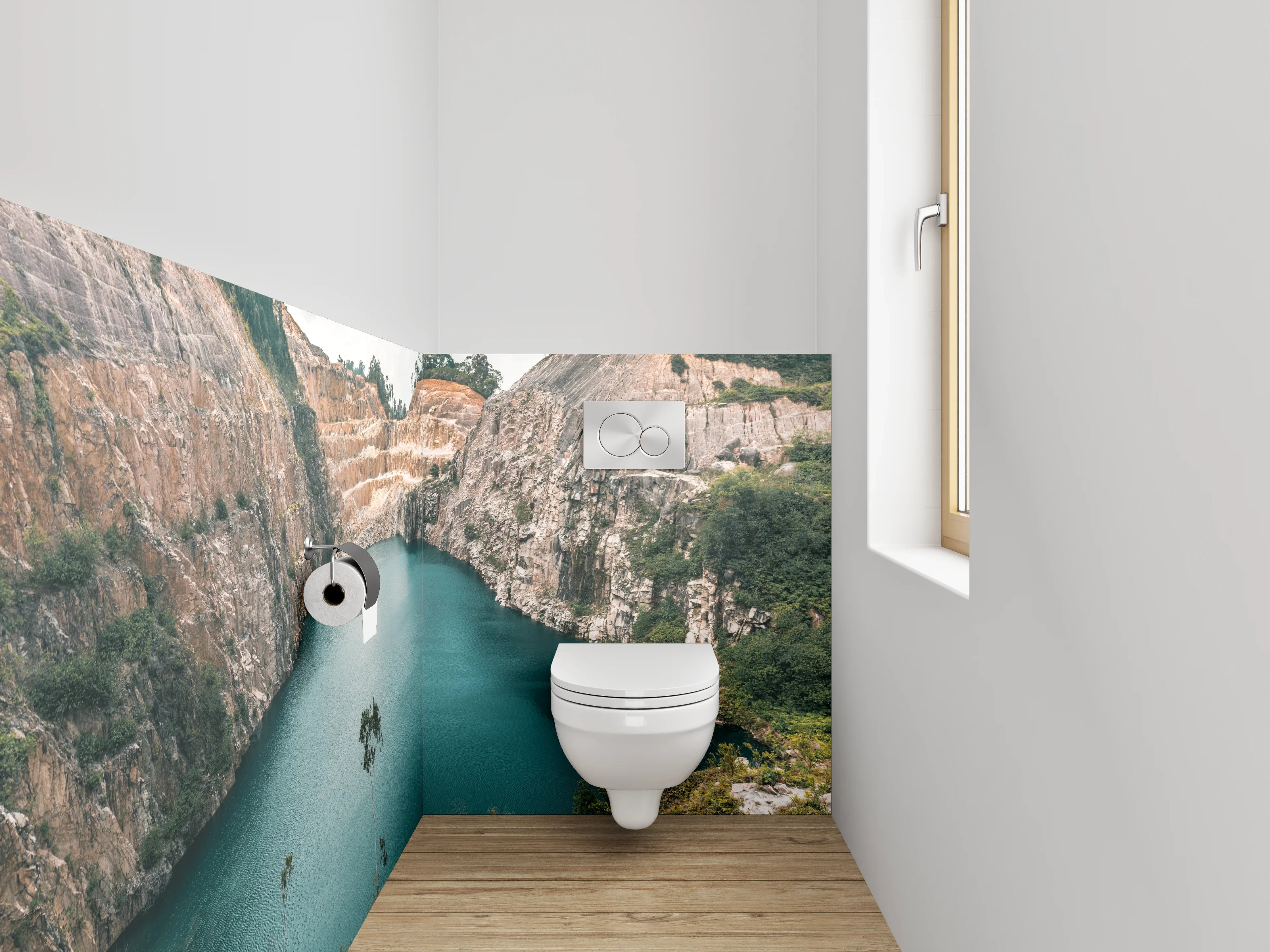 WC-Rückwand - Blaue Lagune im Steinbruch