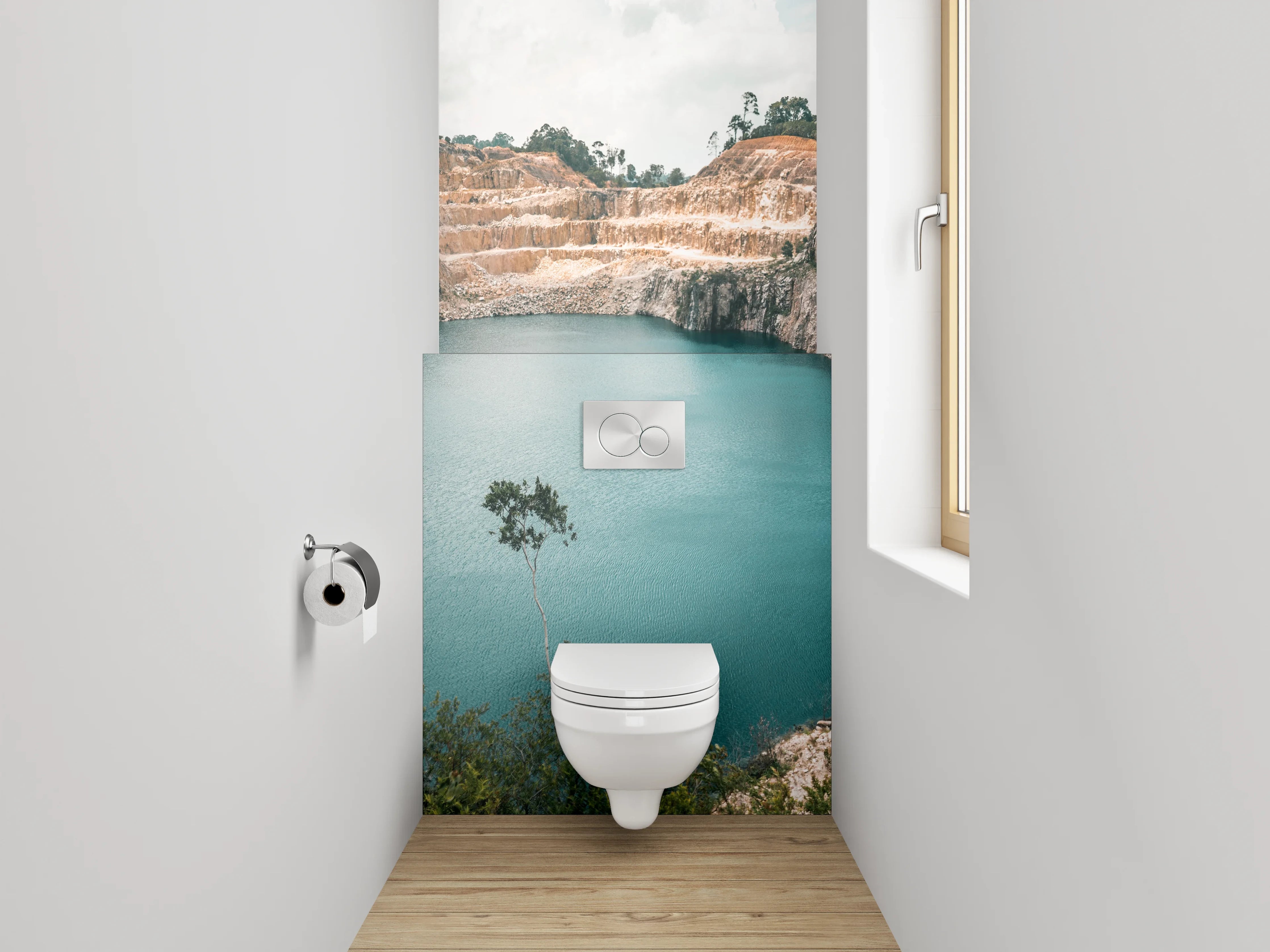 WC-Rückwand - Blaue Lagune im Steinbruch