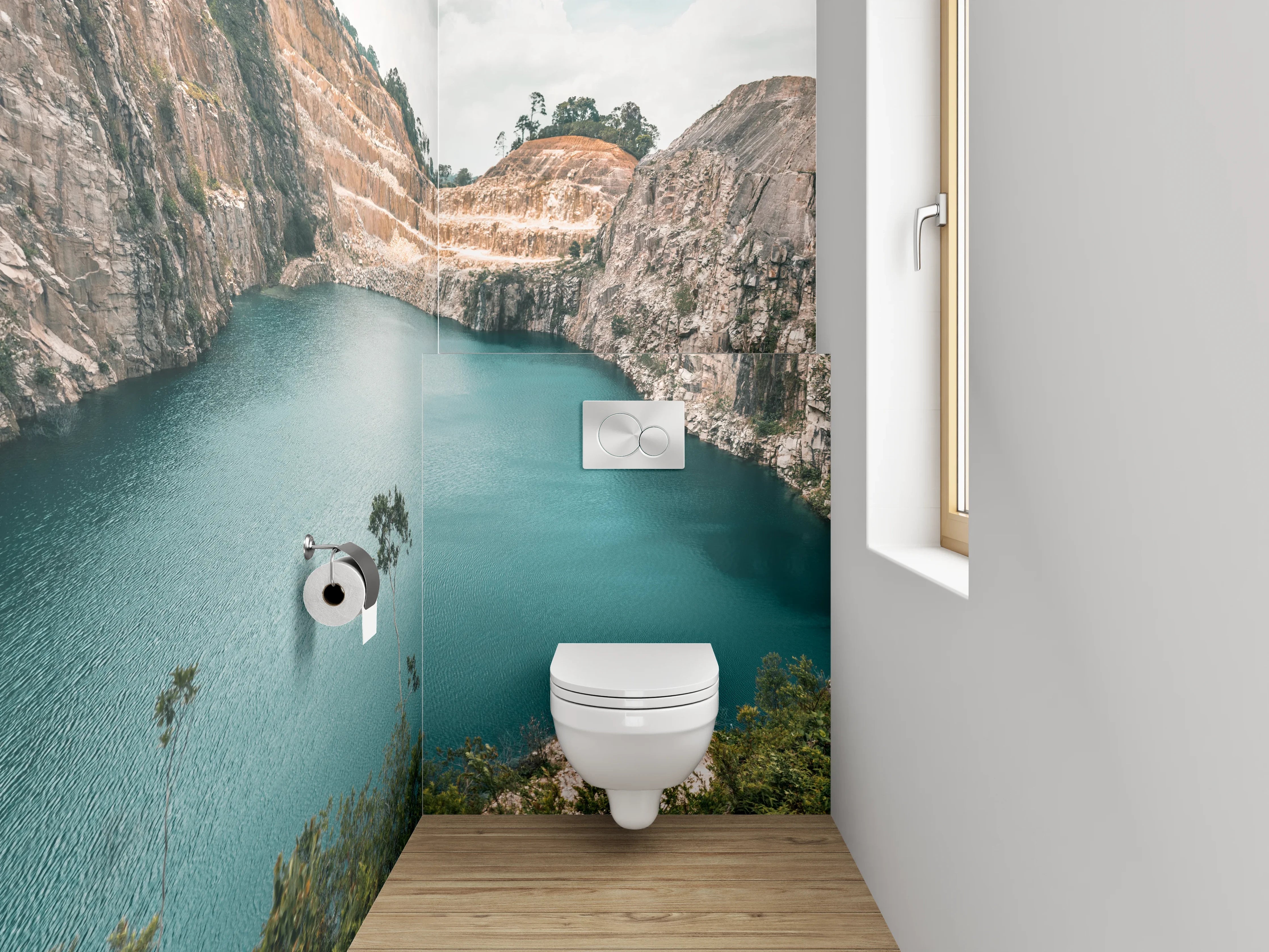 WC-Rückwand - Blaue Lagune im Steinbruch