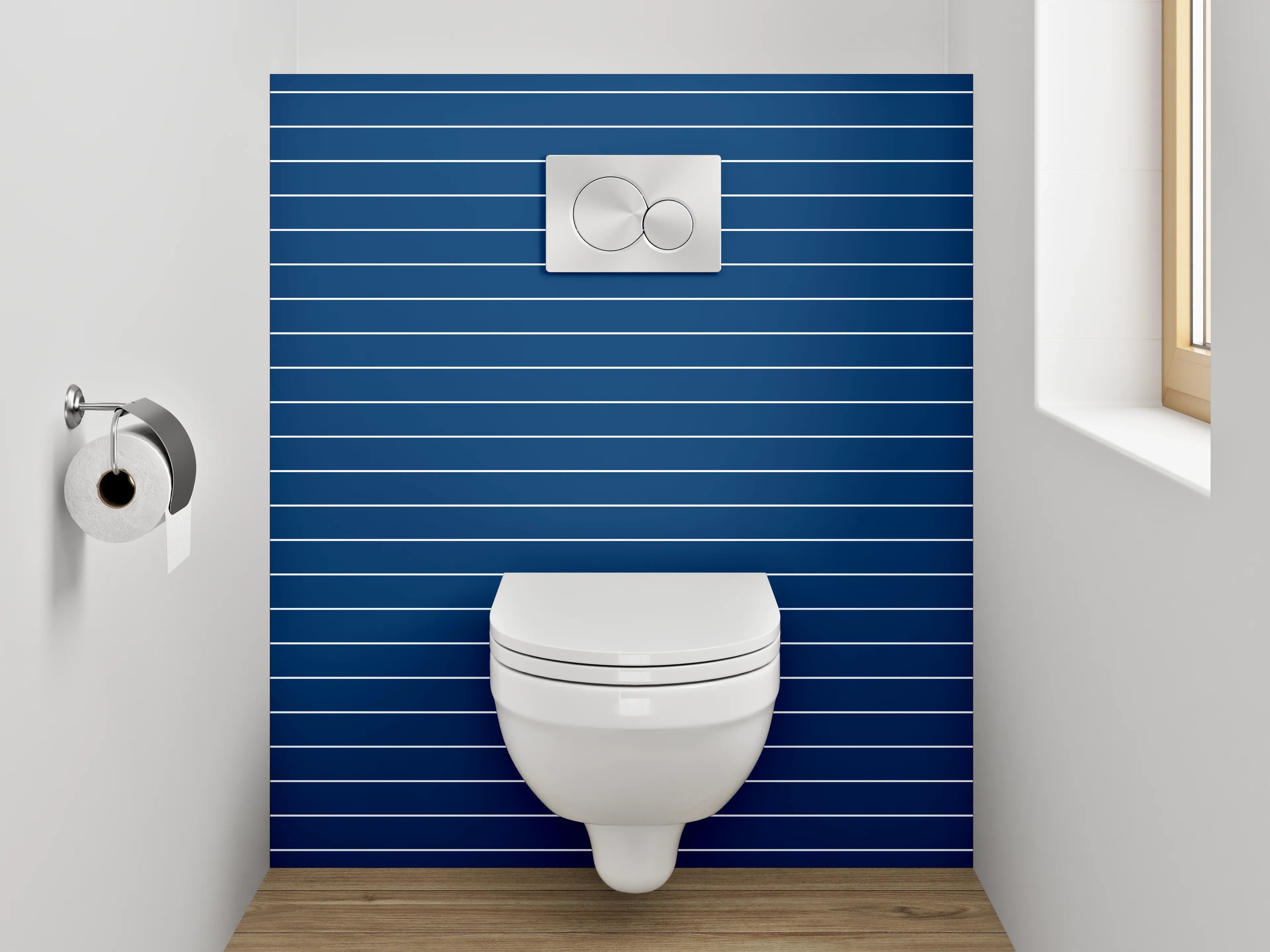 WC-Rückwand - Blaue Linien auf dunklem Hintergrund