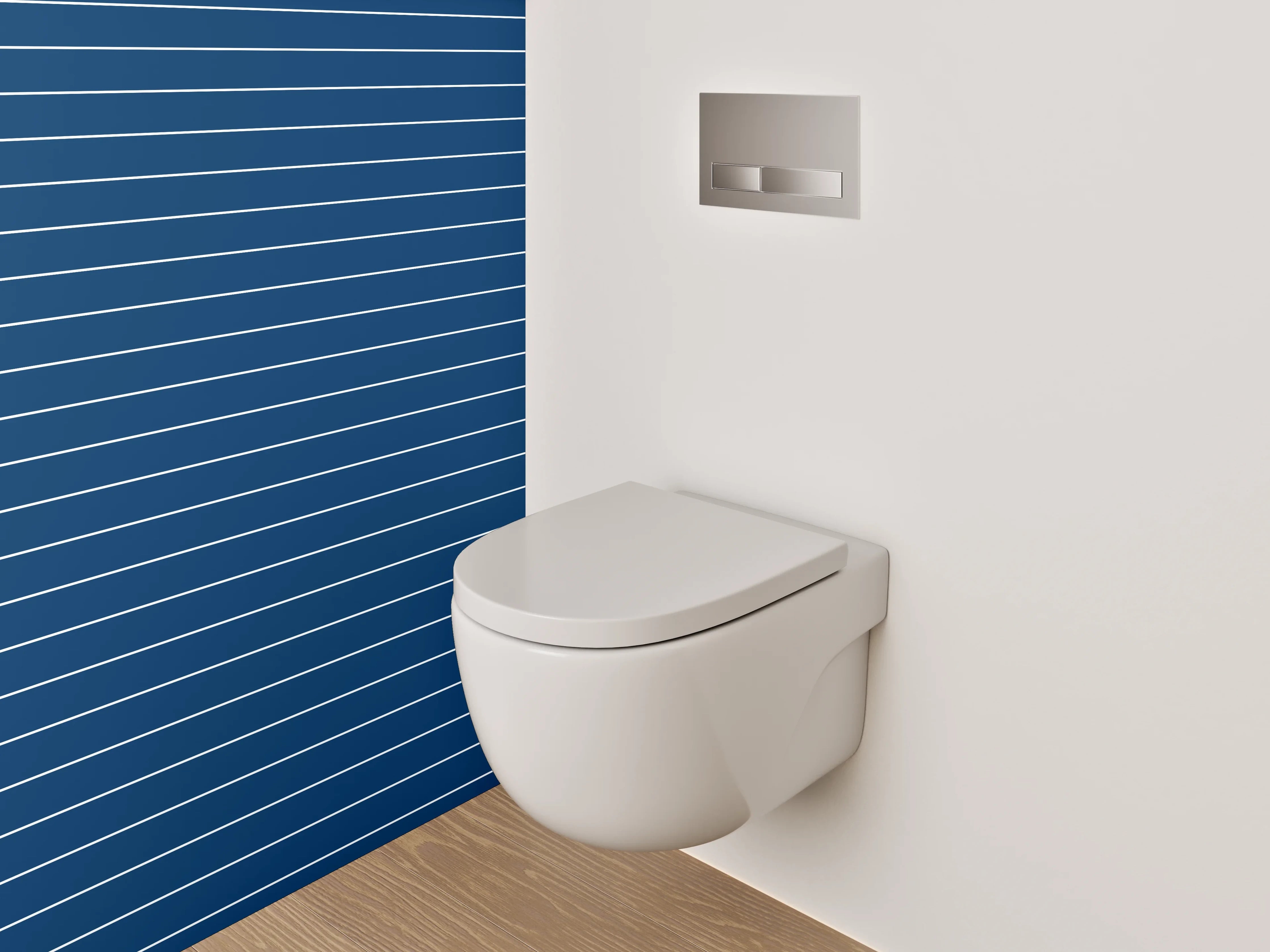 WC-Rückwand - Blaue Linien auf dunklem Hintergrund