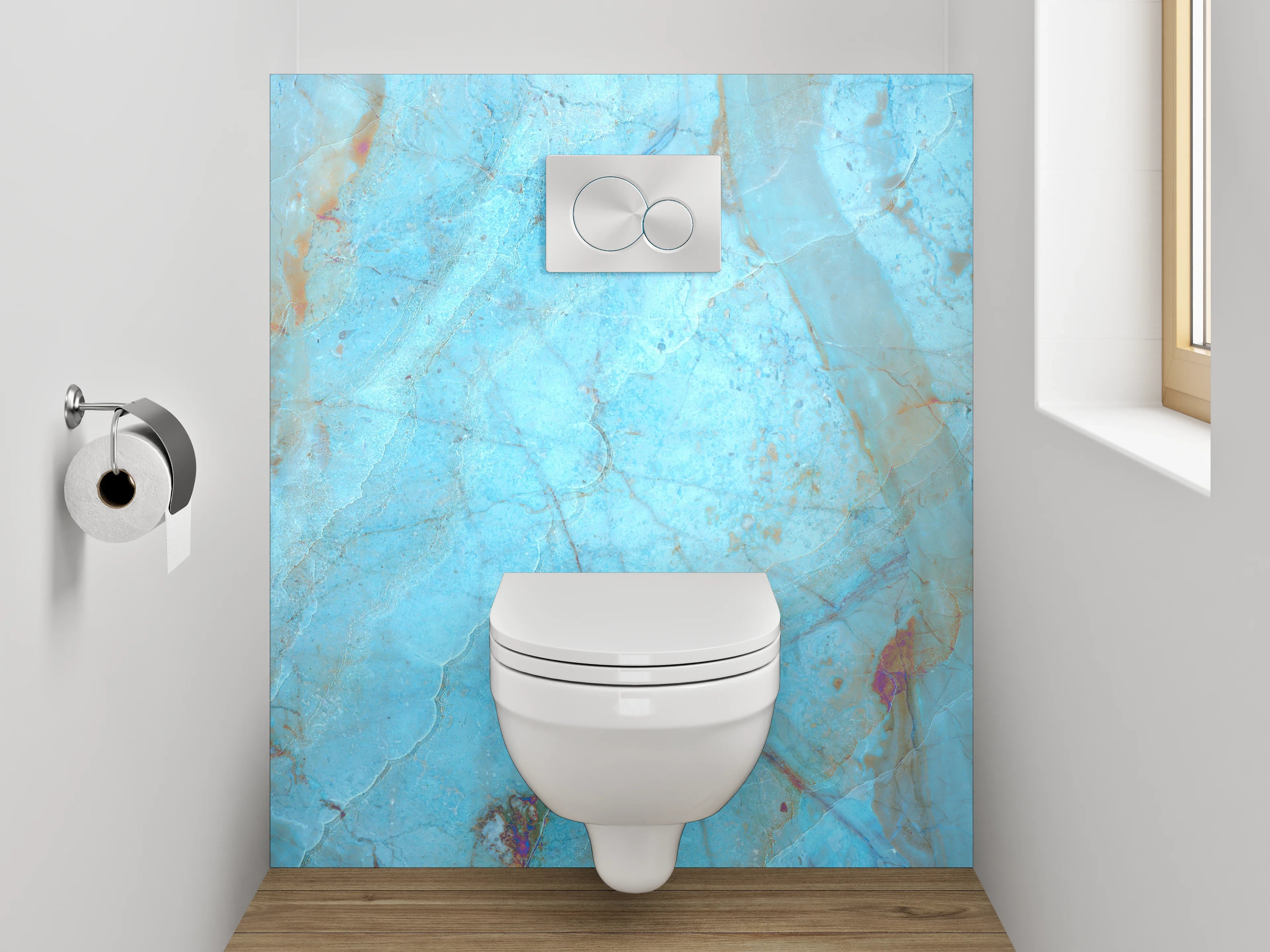 WC-Rückwand - Blaue Marmor-Textur mit goldenen Akzenten