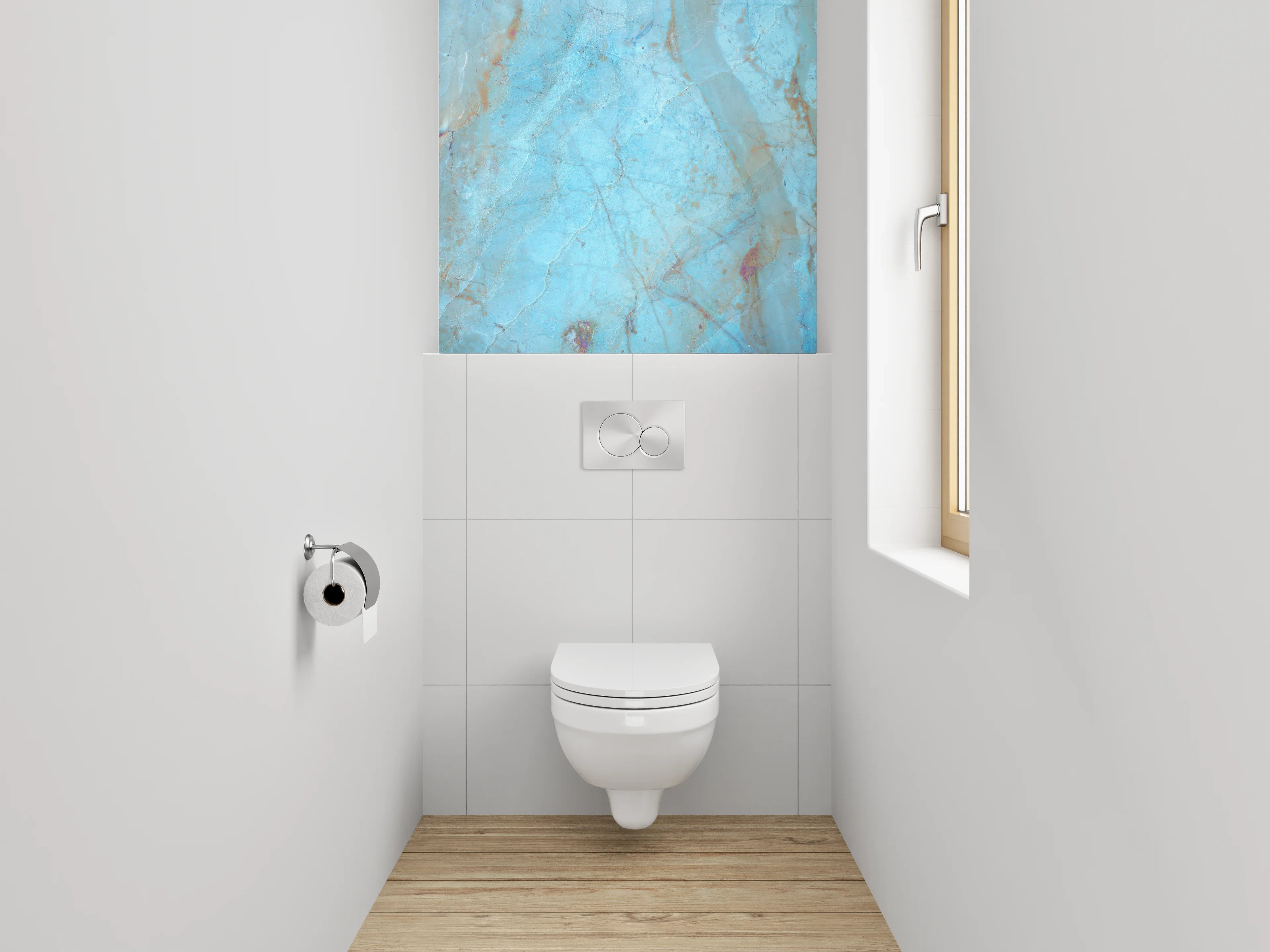 WC-Rückwand - Blaue Marmor-Textur mit goldenen Akzenten