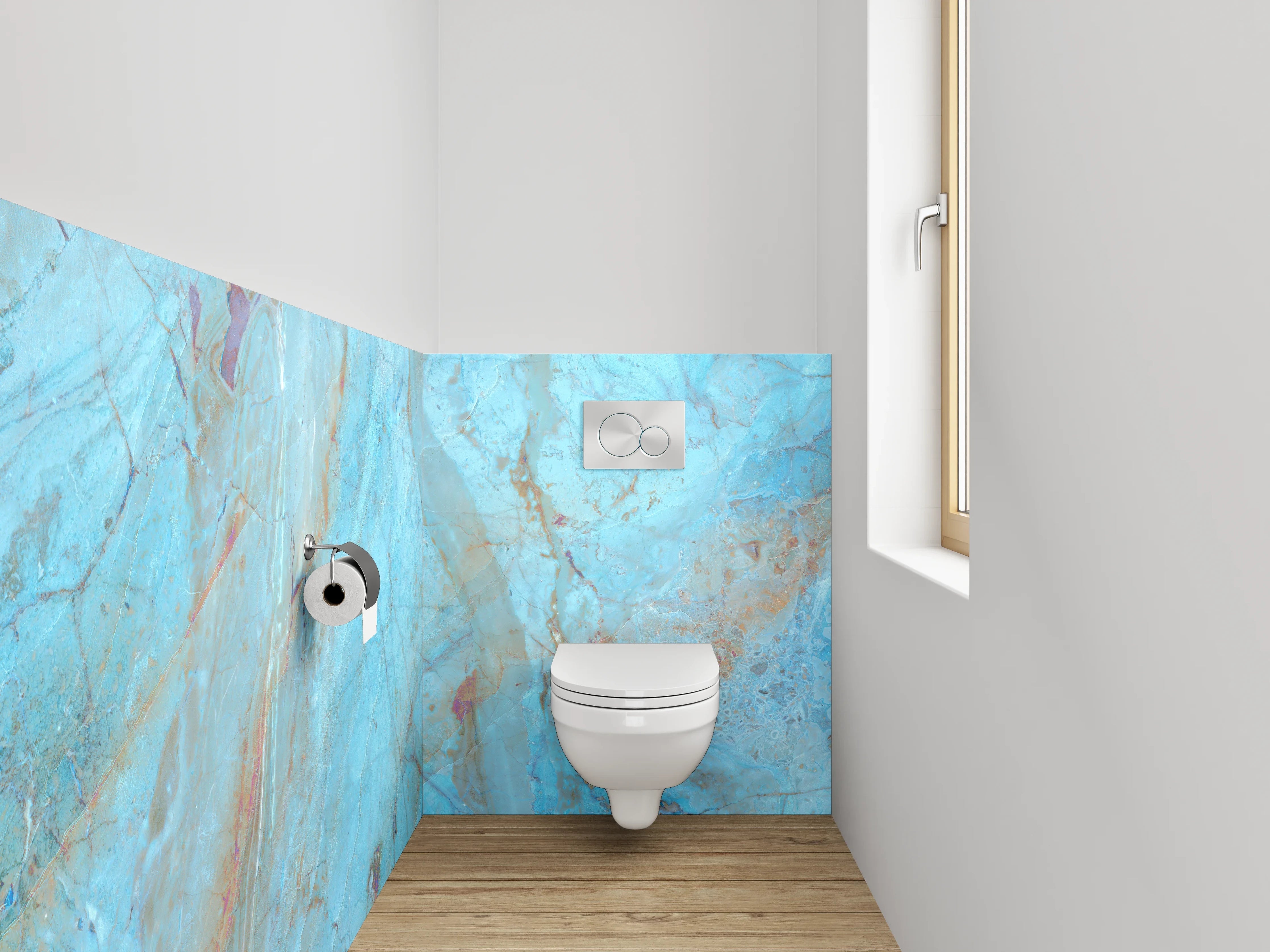 WC-Rückwand - Blaue Marmor-Textur mit goldenen Akzenten