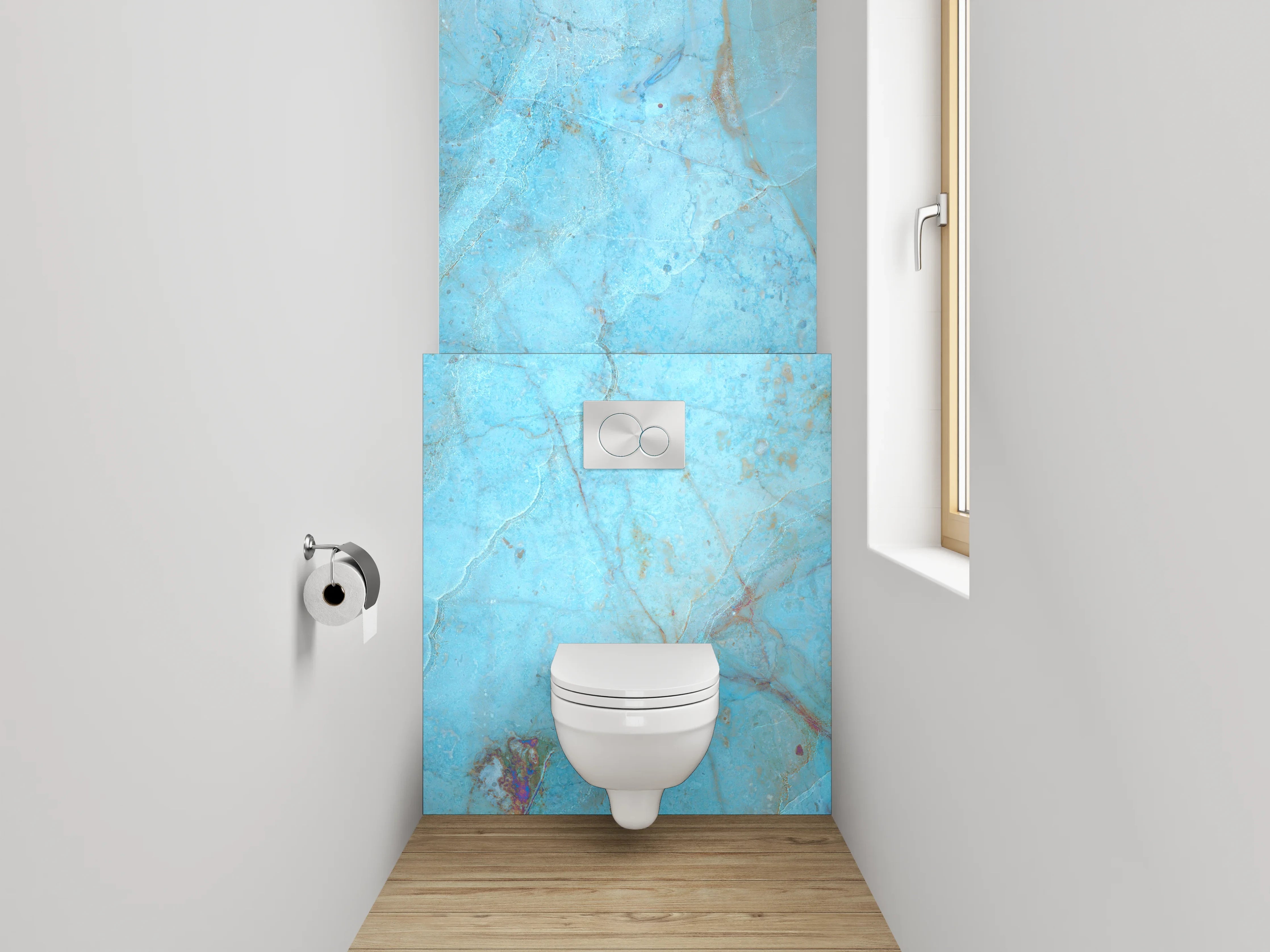 WC-Rückwand - Blaue Marmor-Textur mit goldenen Akzenten