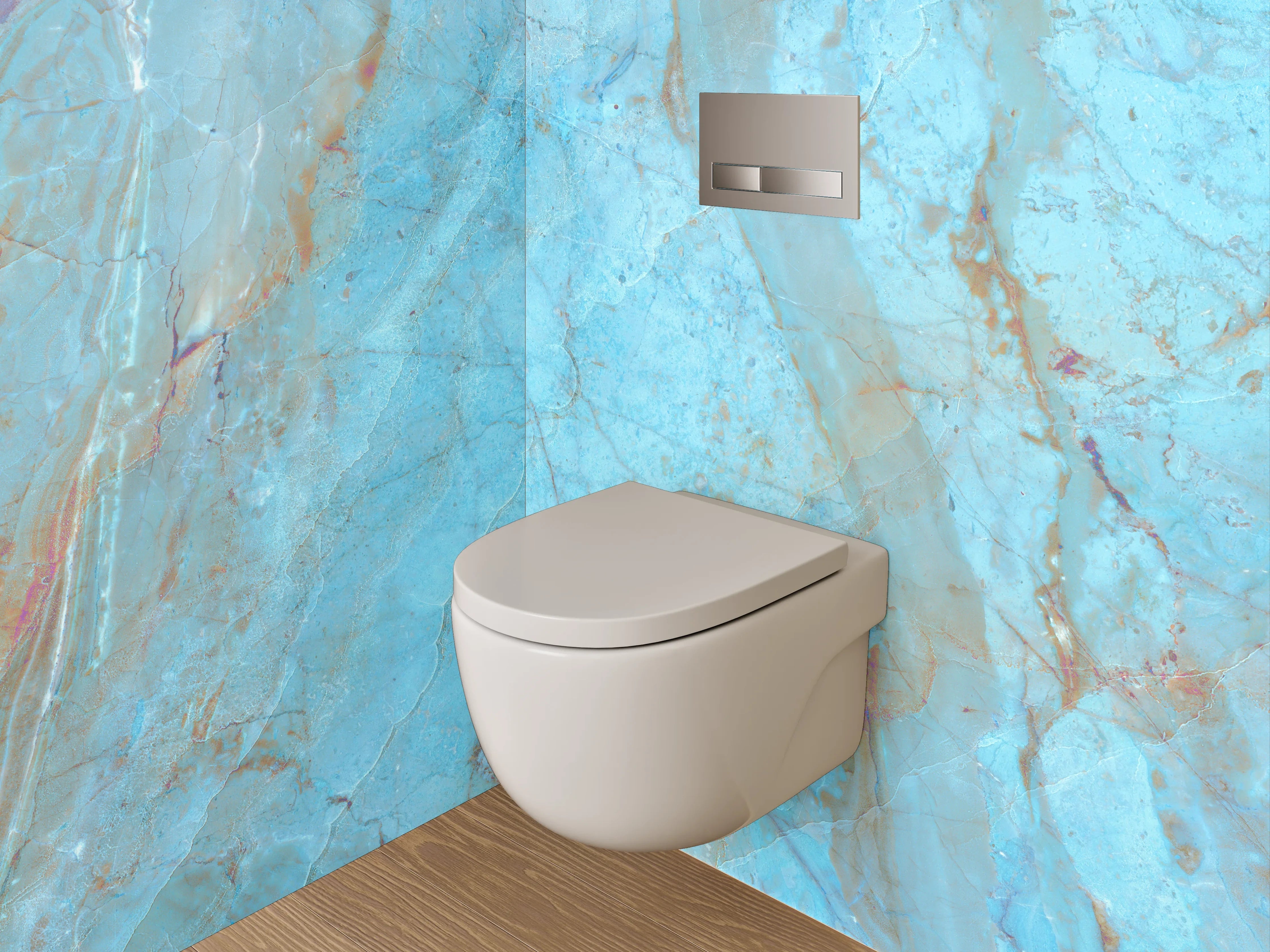 WC-Rückwand - Blaue Marmor-Textur mit goldenen Akzenten