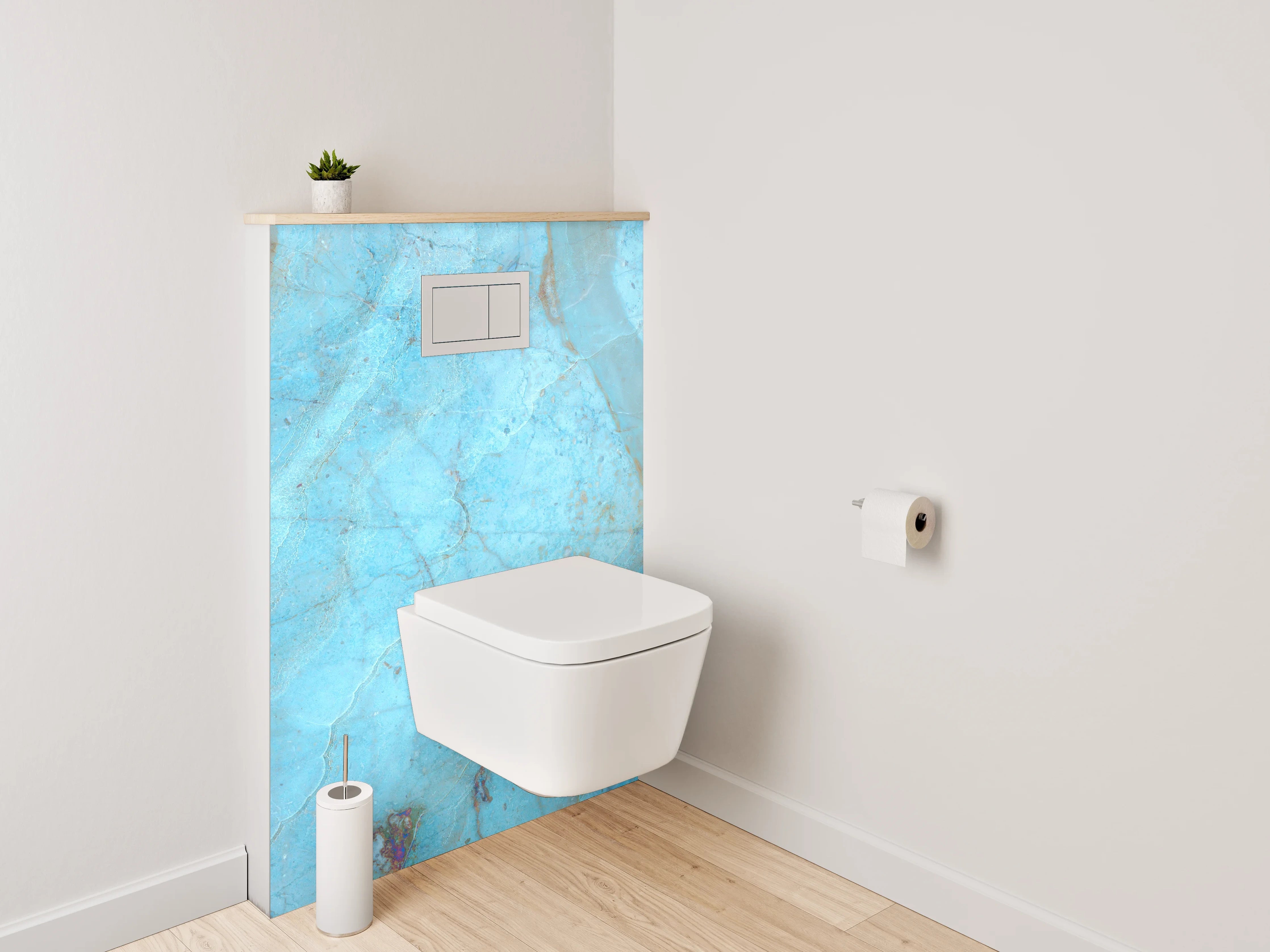 WC-Rückwand - Blaue Marmor-Textur mit goldenen Akzenten