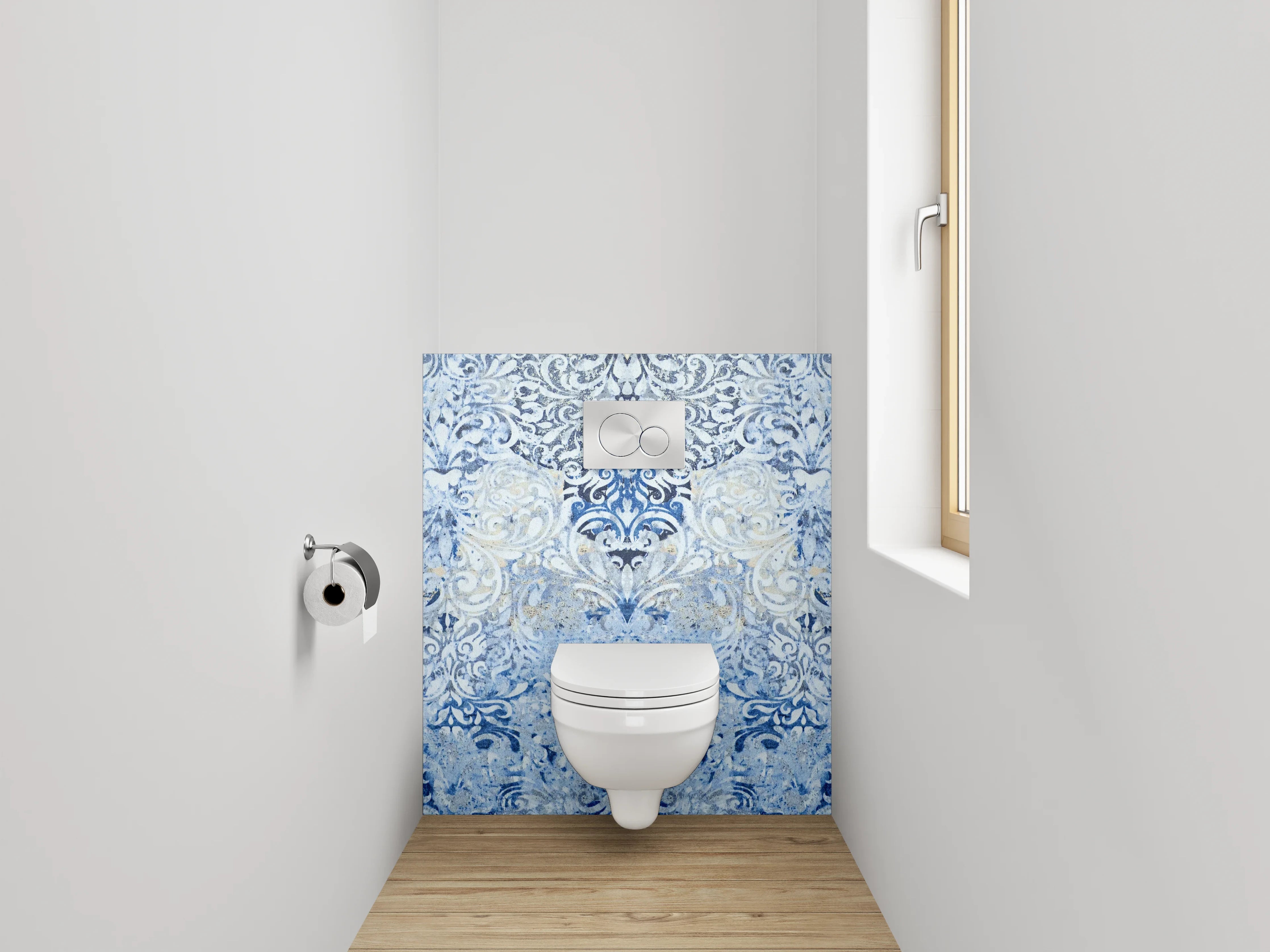WC-Rückwand - Blaue Ornamente Vintage Muster