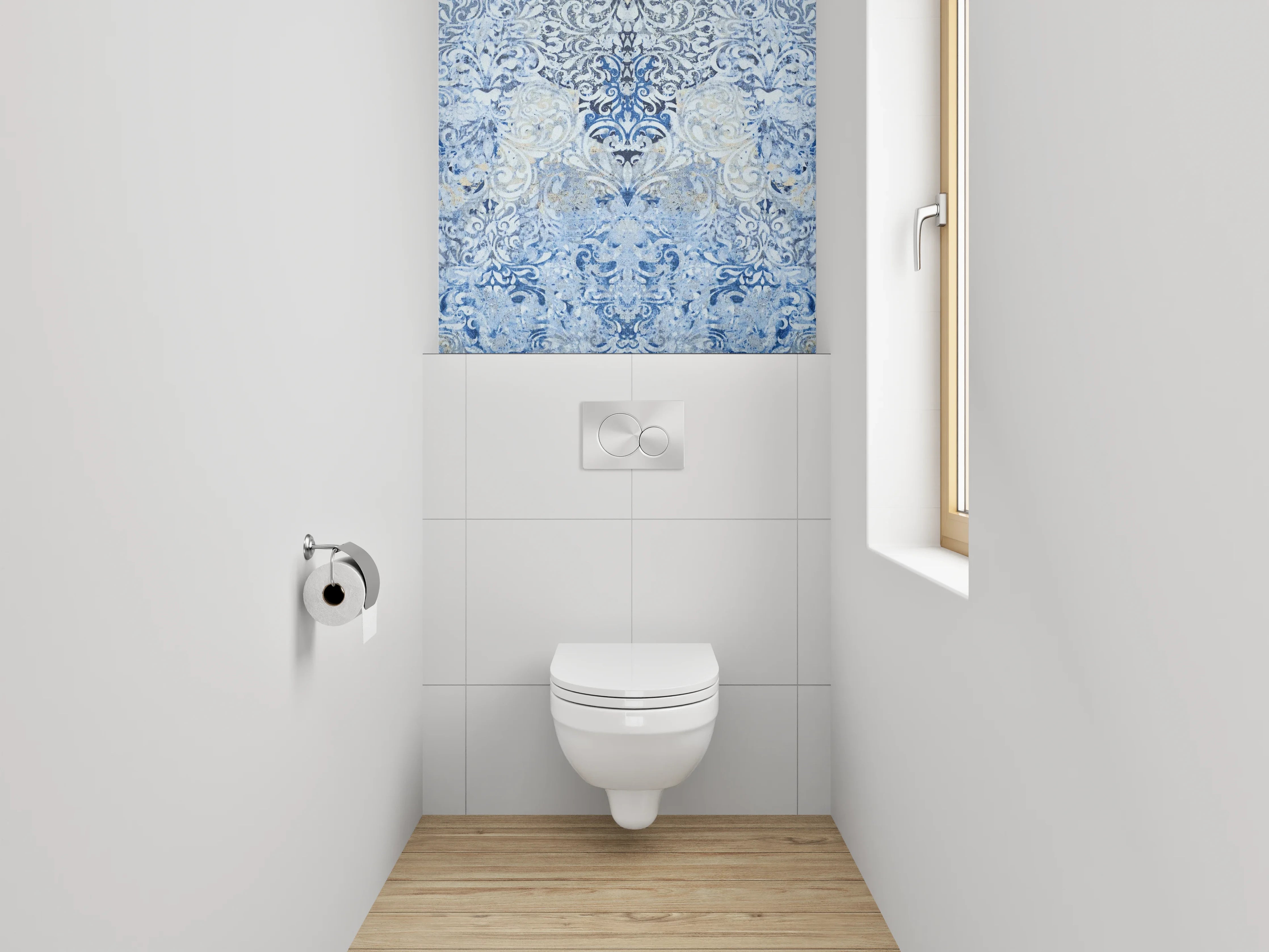 WC-Rückwand - Blaue Ornamente Vintage Muster