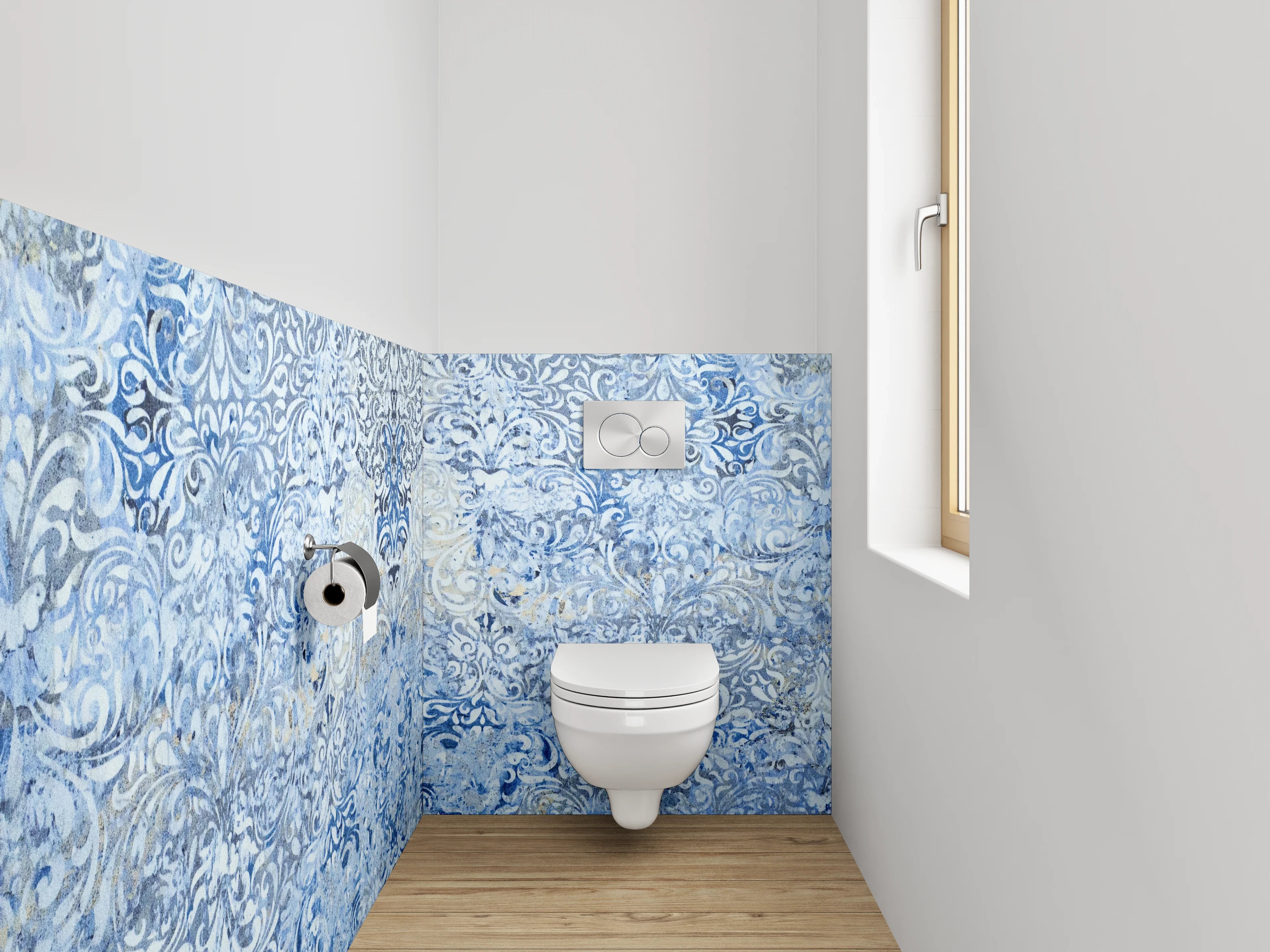 WC-Rückwand - Blaue Ornamente Vintage Muster