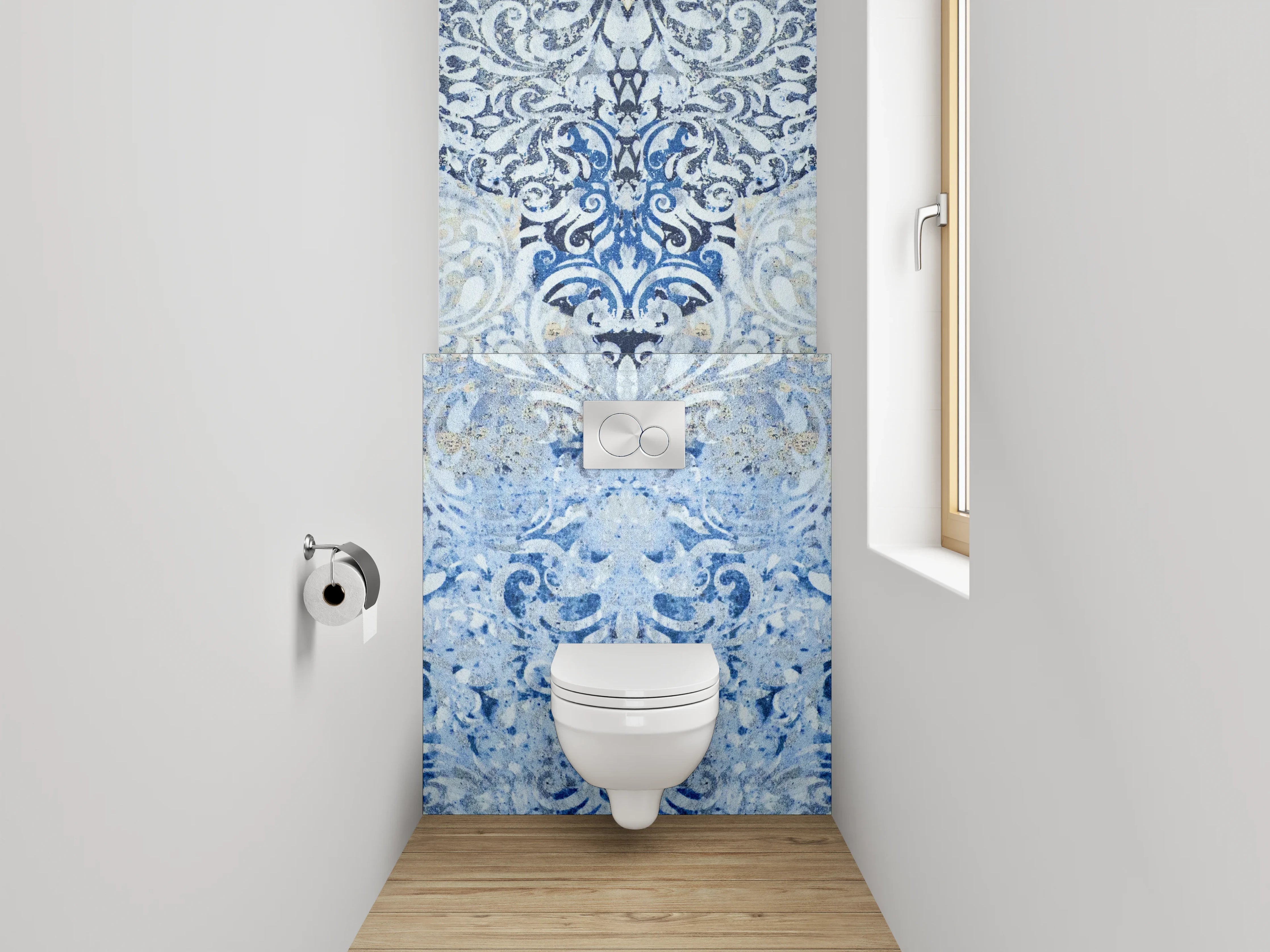 WC-Rückwand - Blaue Ornamente Vintage Muster