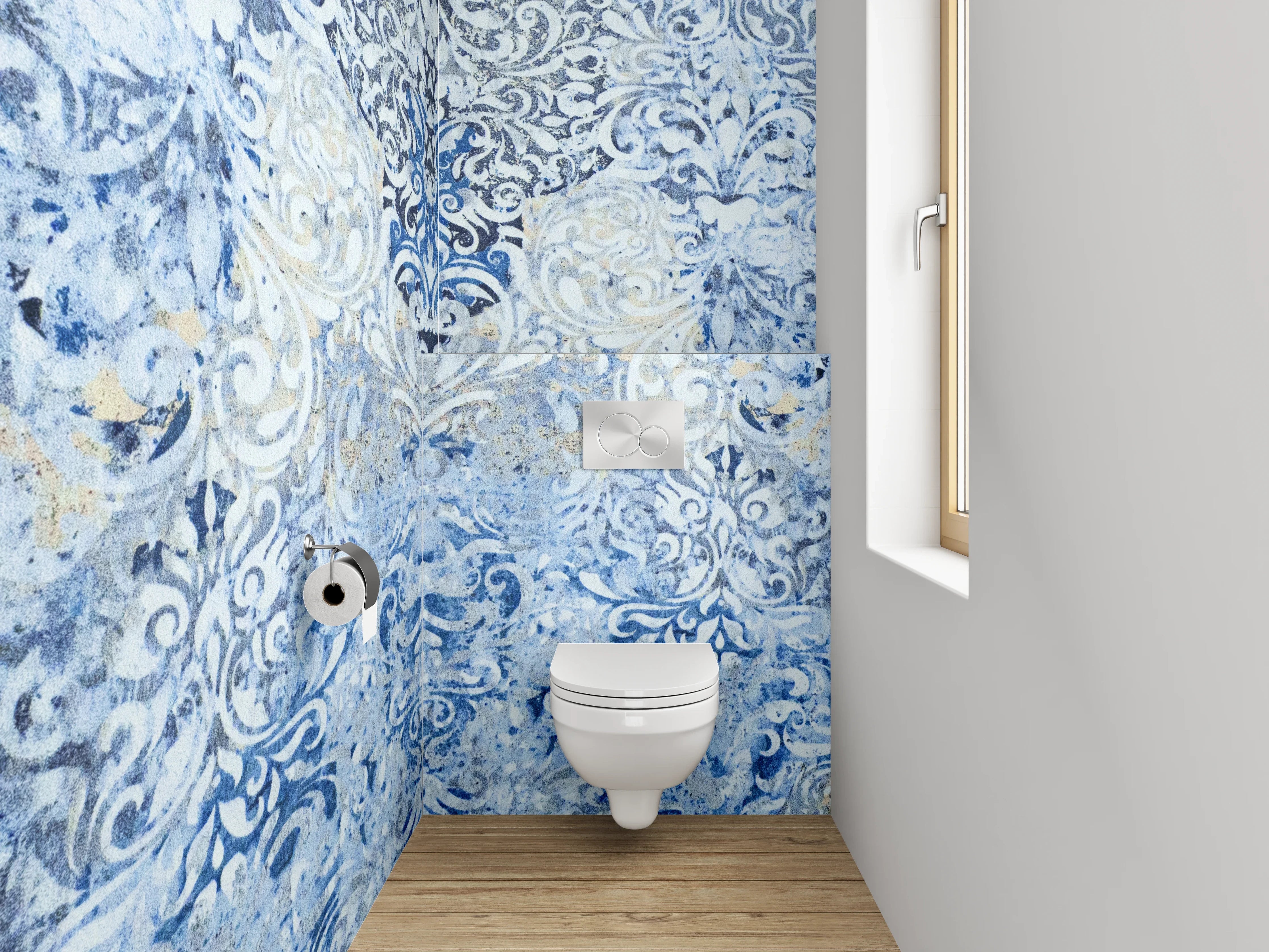 WC-Rückwand - Blaue Ornamente Vintage Muster