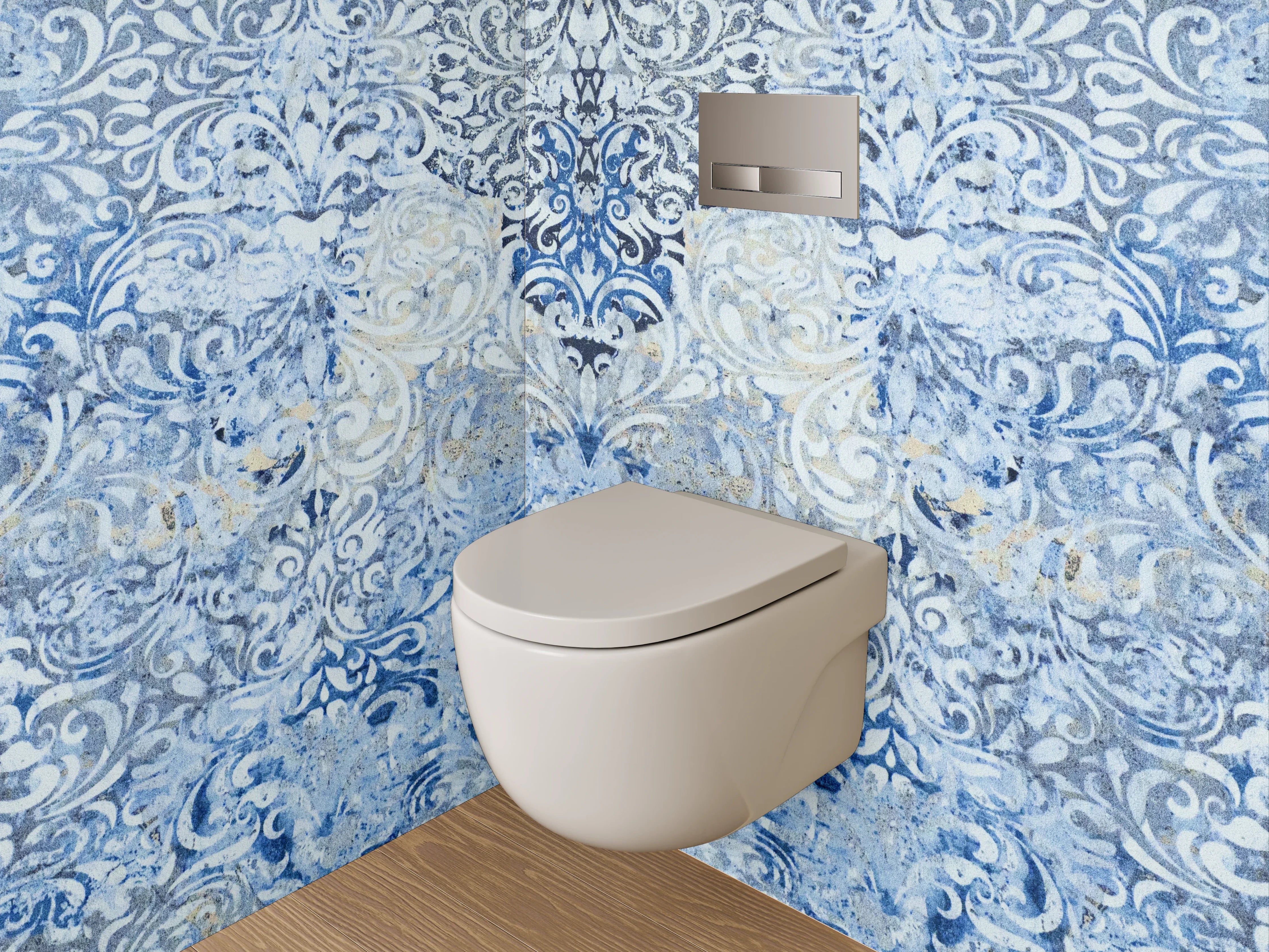 WC-Rückwand - Blaue Ornamente Vintage Muster