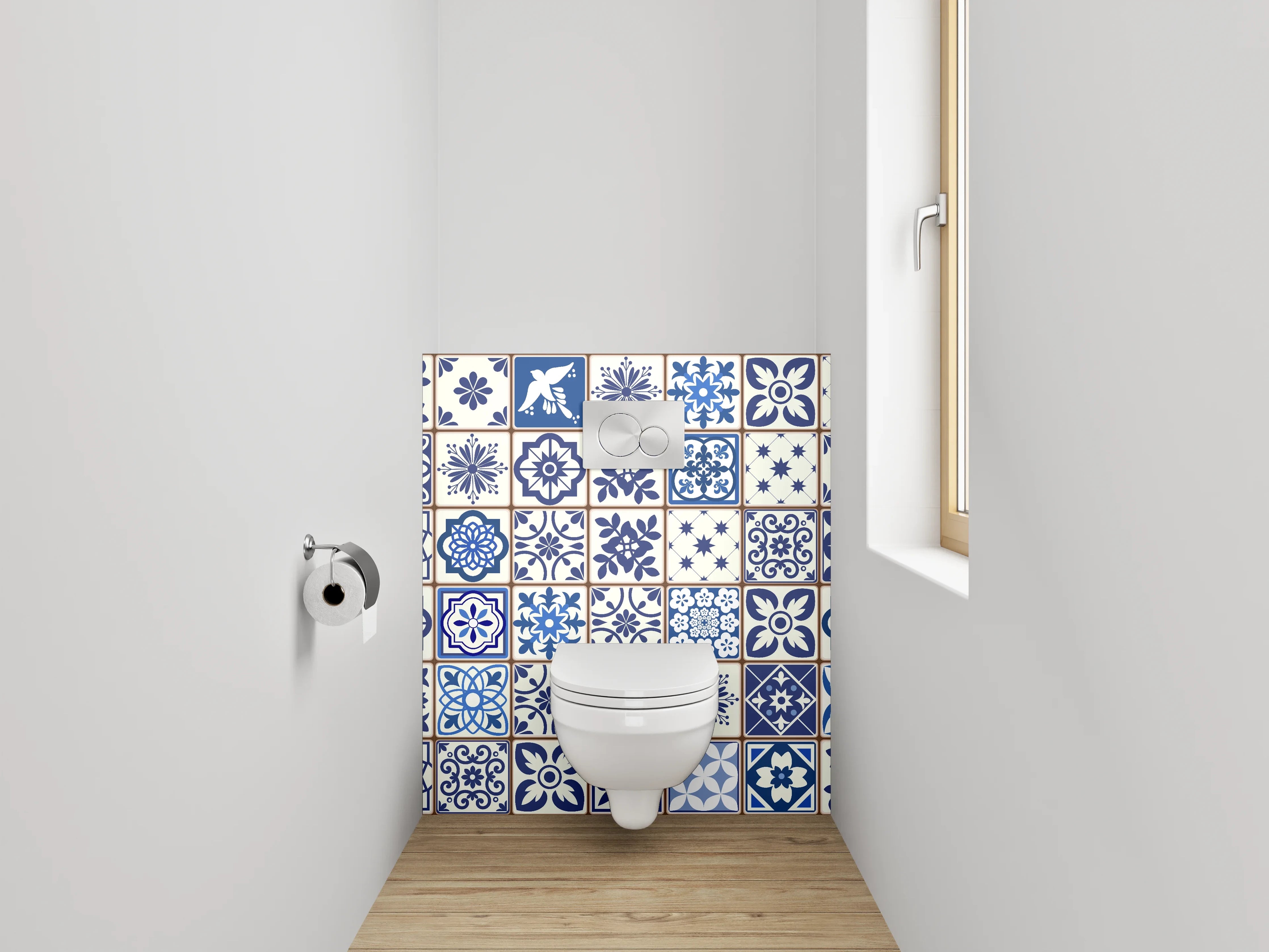 WC-Rückwand - Blaue Vintage-Fliesen Mosaikmuster
