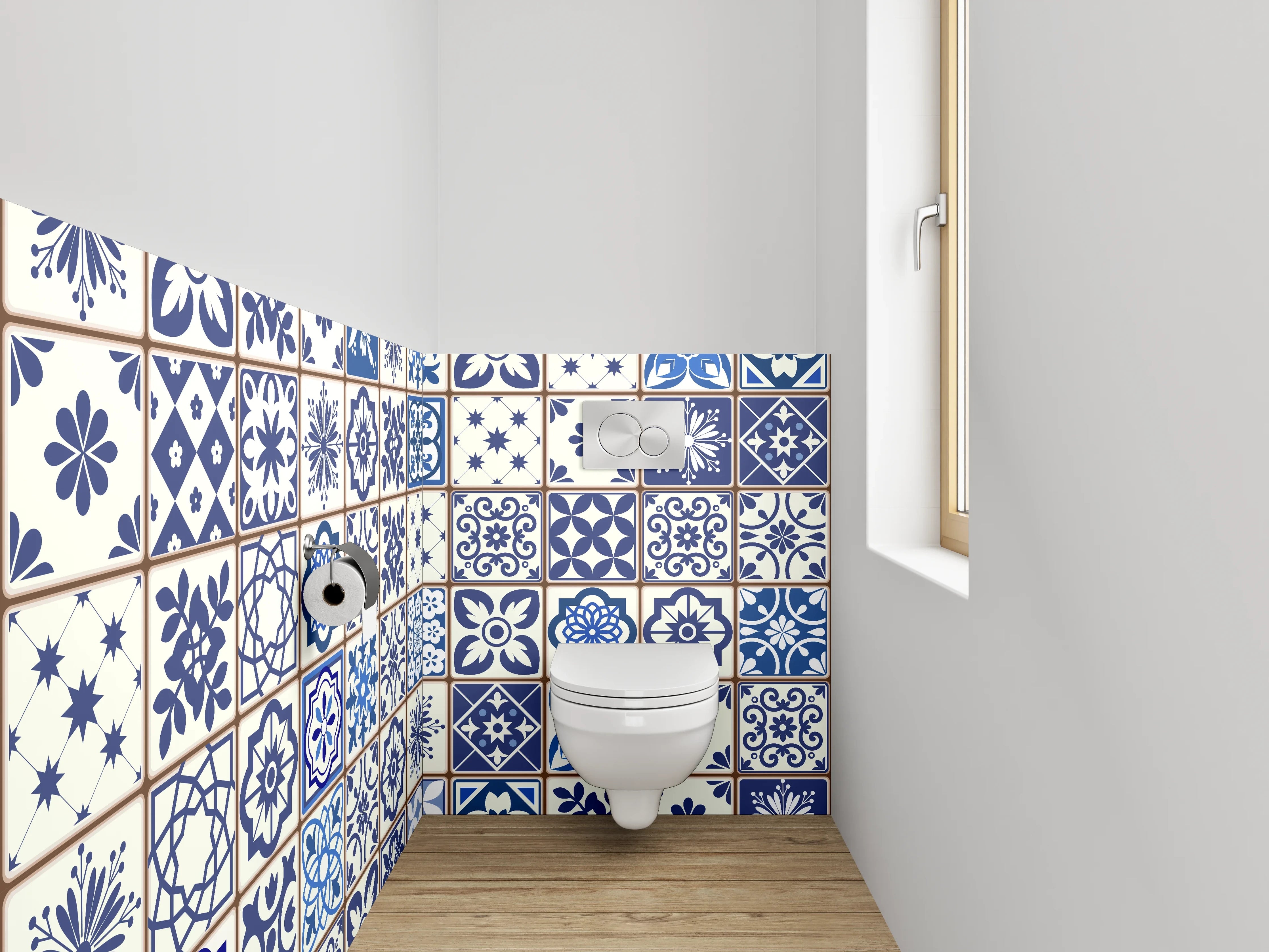 WC-Rückwand - Blaue Vintage-Fliesen Mosaikmuster