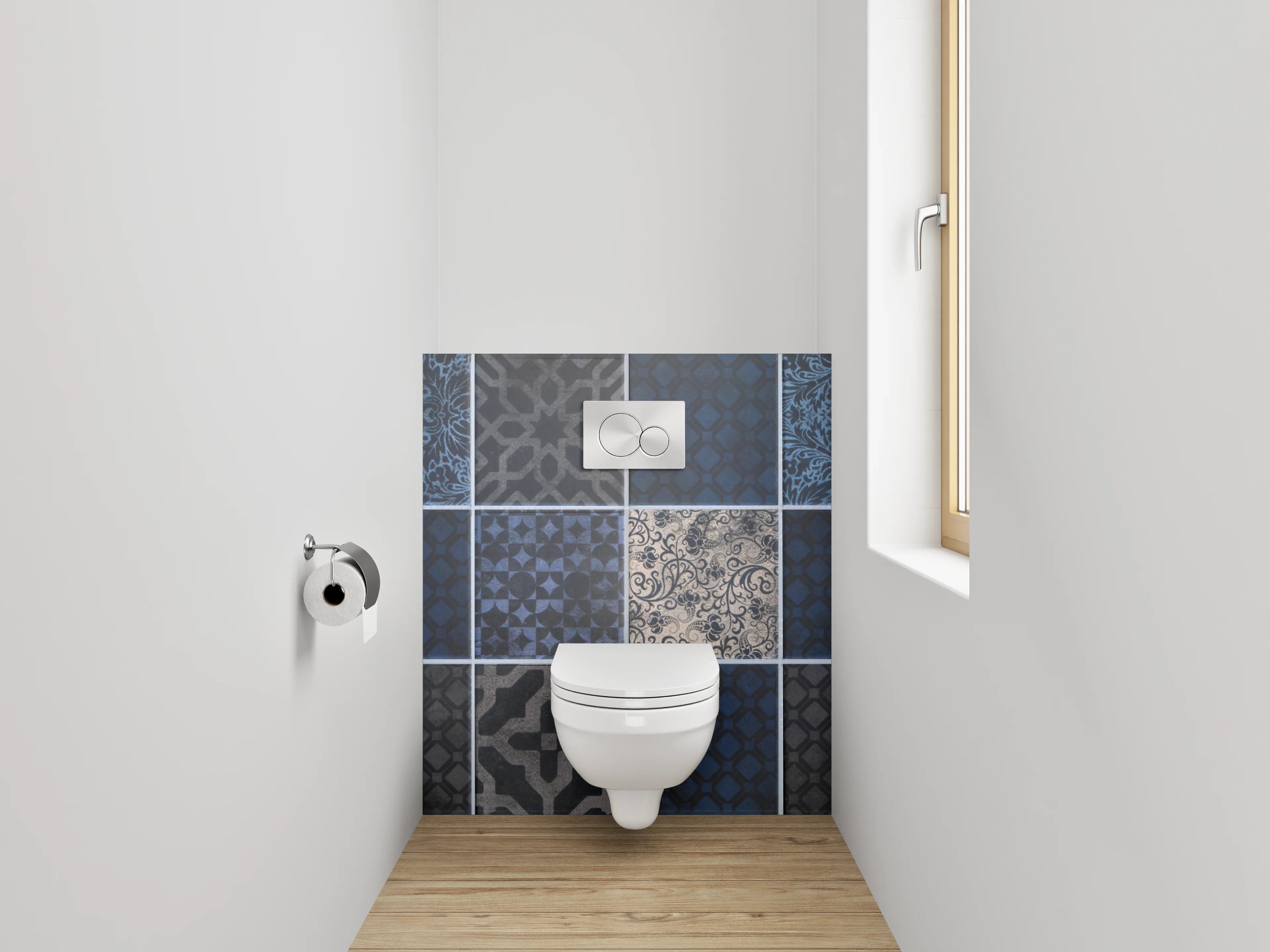 WC-Rückwand - Blaue Vintage-Fliesenmuster Mosaik