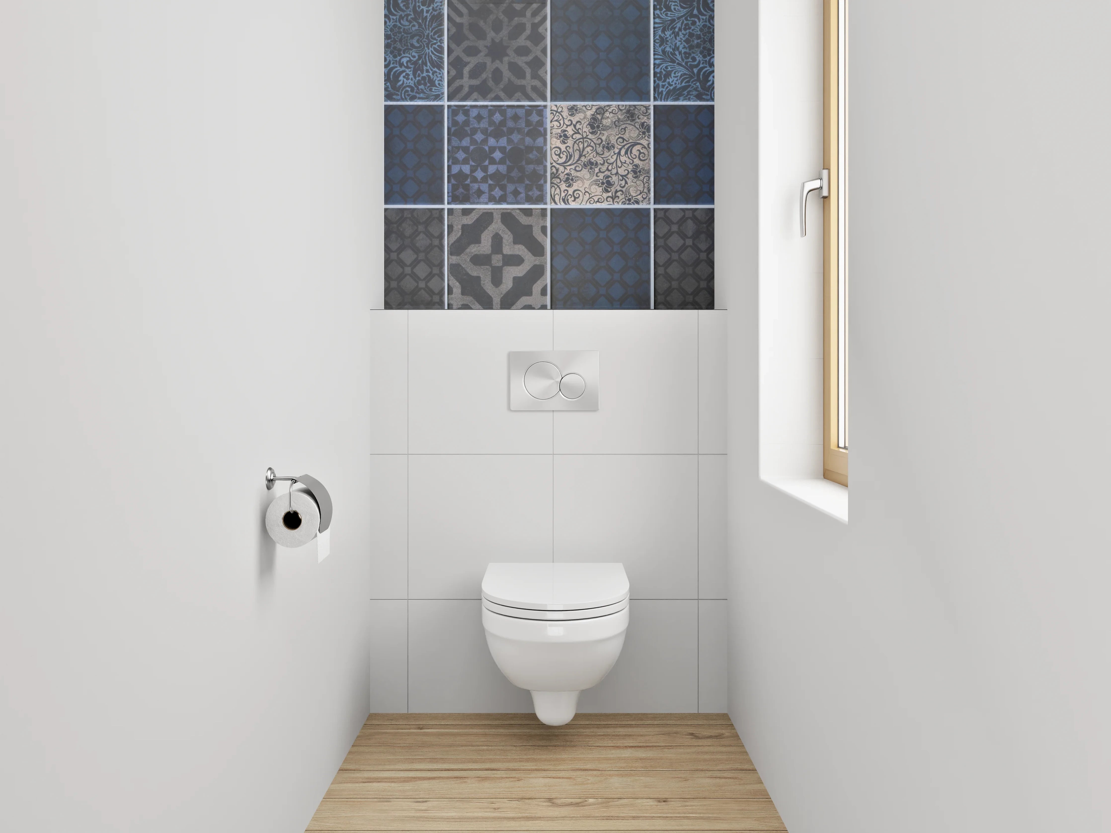 WC-Rückwand - Blaue Vintage-Fliesenmuster Mosaik