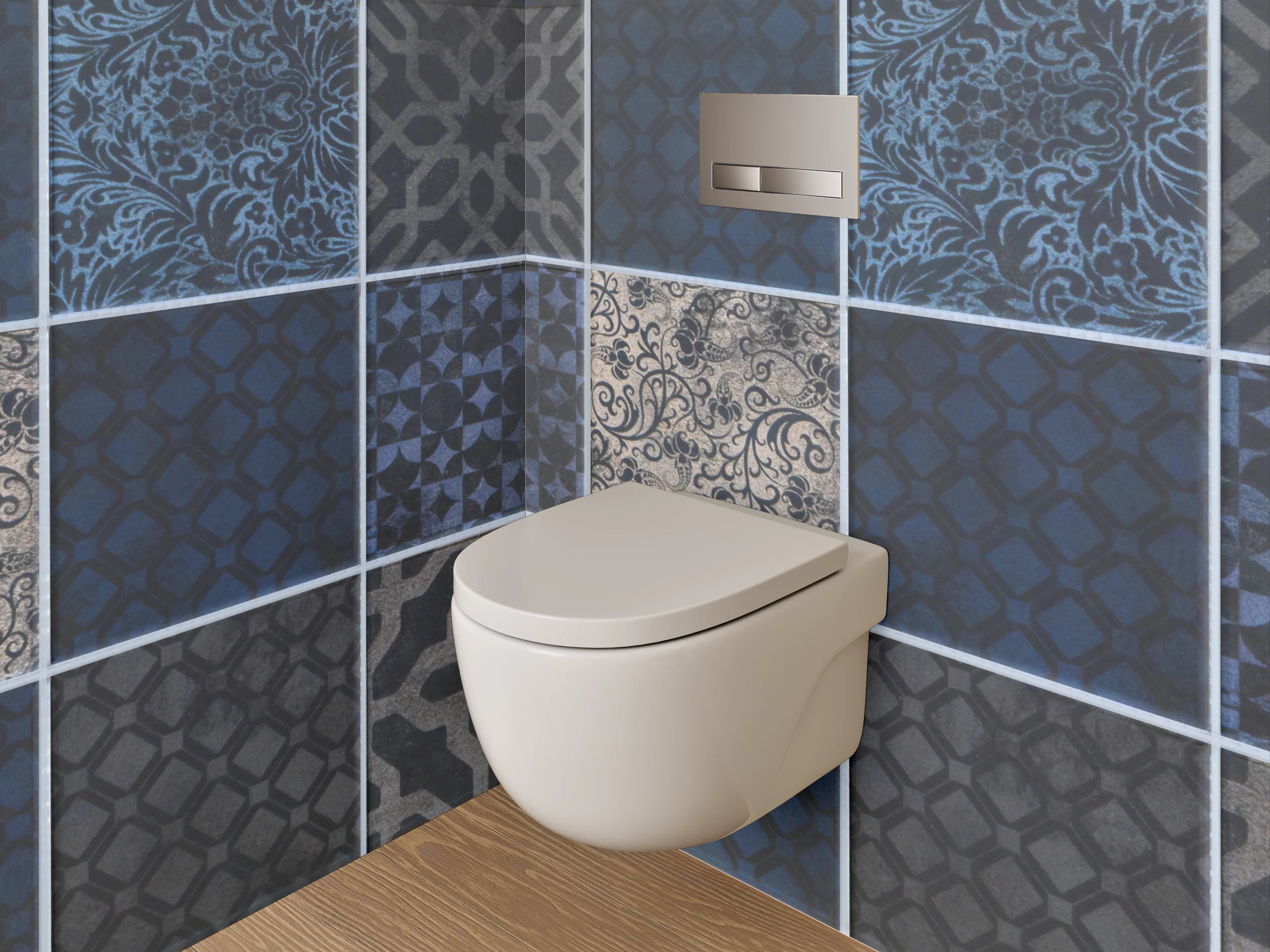 WC-Rückwand - Blaue Vintage-Fliesenmuster Mosaik