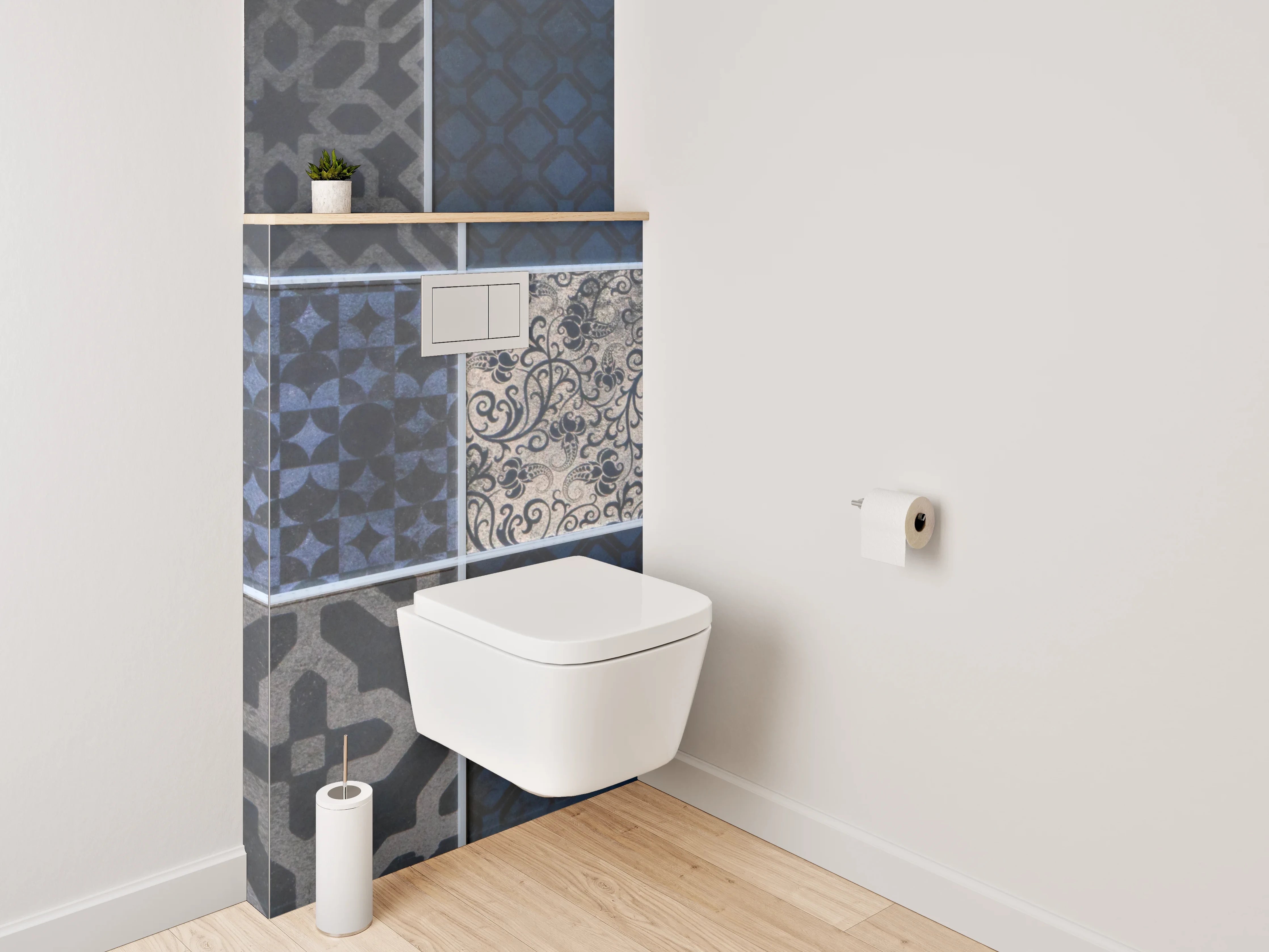 WC-Rückwand - Blaue Vintage-Fliesenmuster Mosaik
