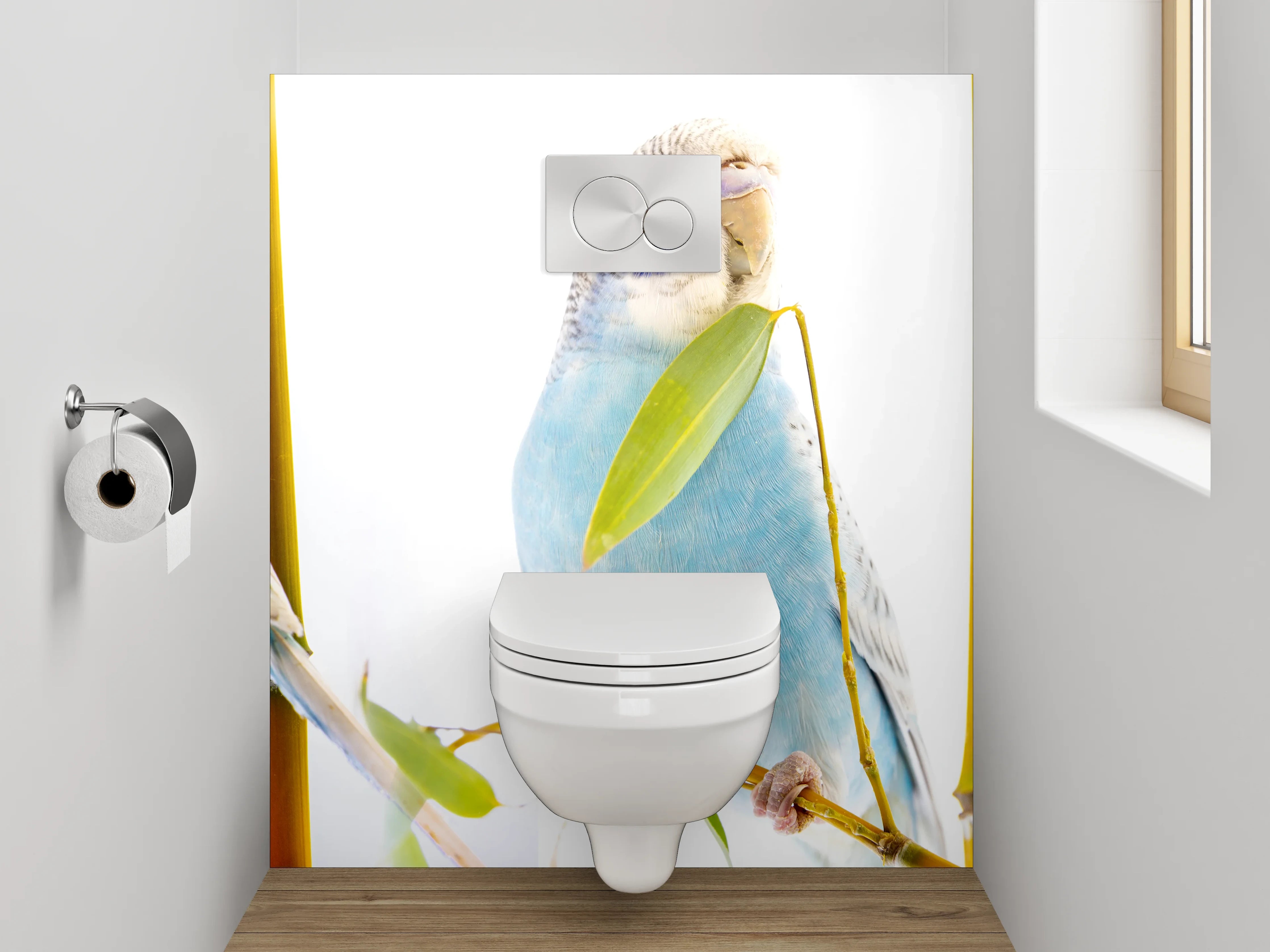 WC-Rückwand - Blaue Wellensittiche auf Ast