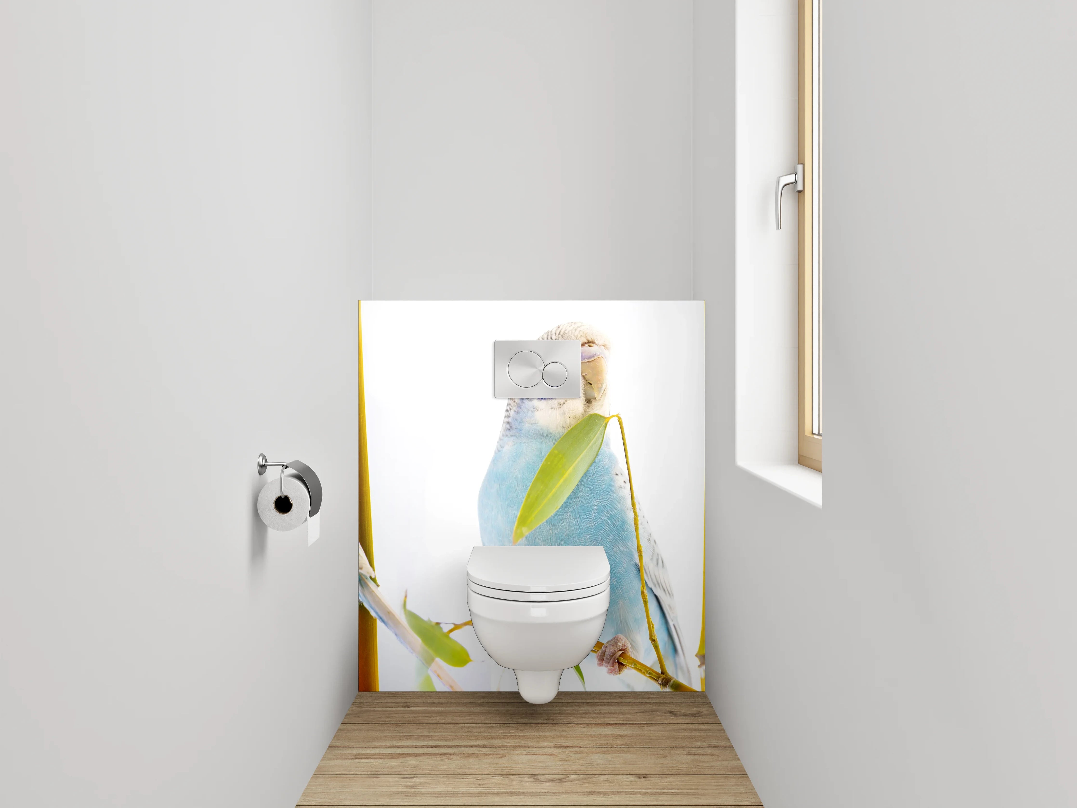 WC-Rückwand - Blaue Wellensittiche auf Ast