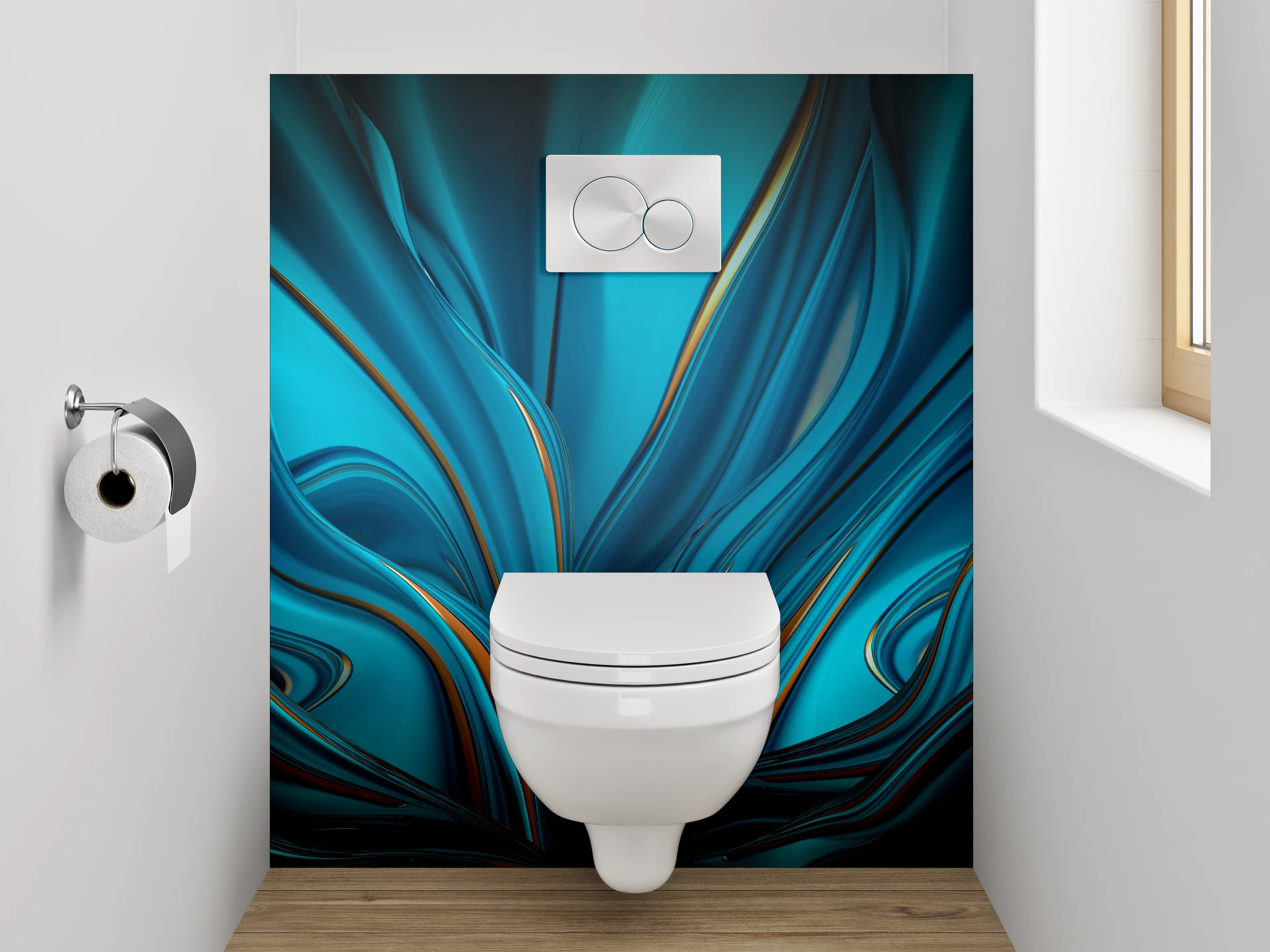 WC-Rückwand - Blaue abstrakte Kunst mit goldenen Akzenten
