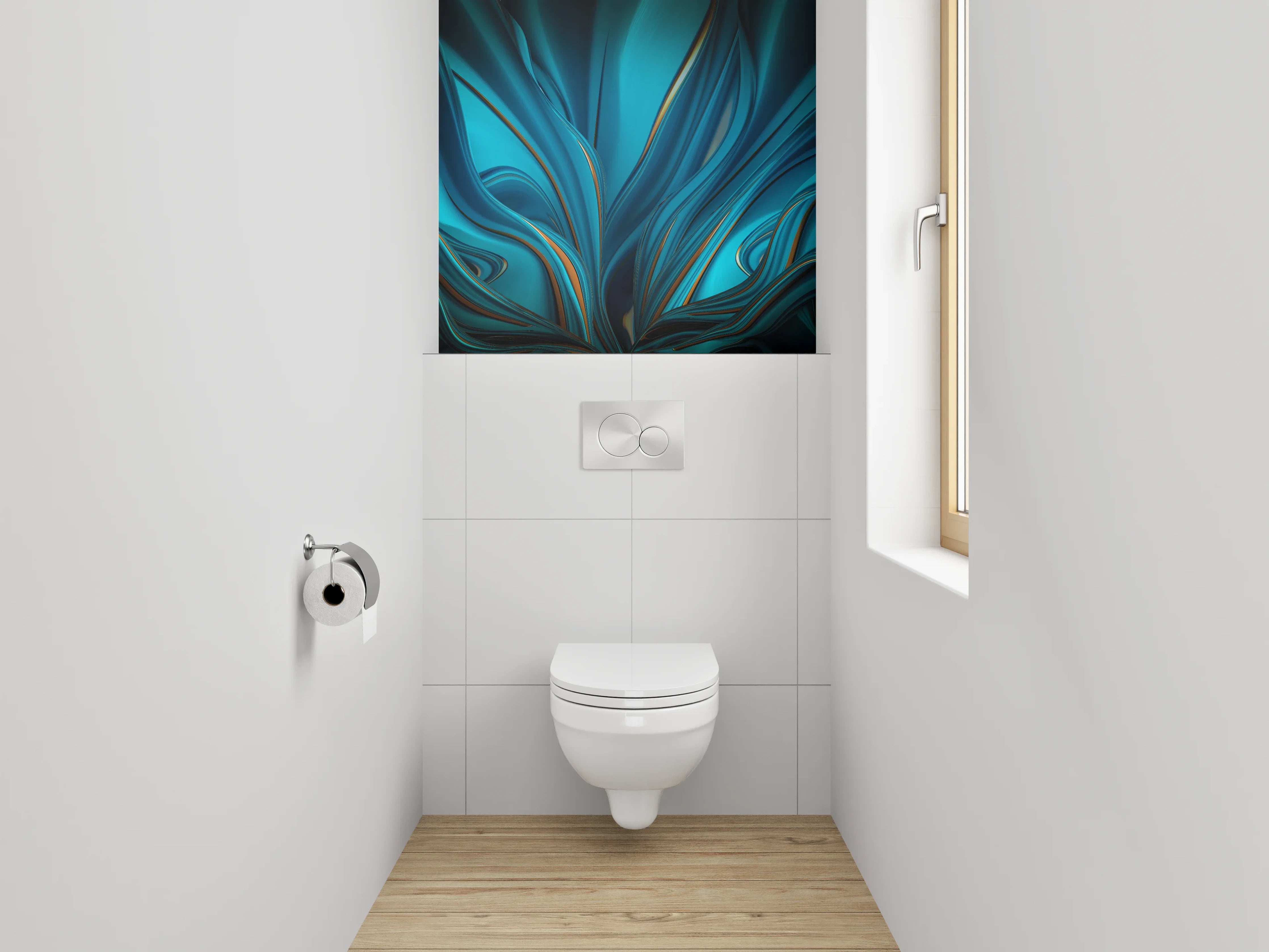 WC-Rückwand - Blaue abstrakte Kunst mit goldenen Akzenten