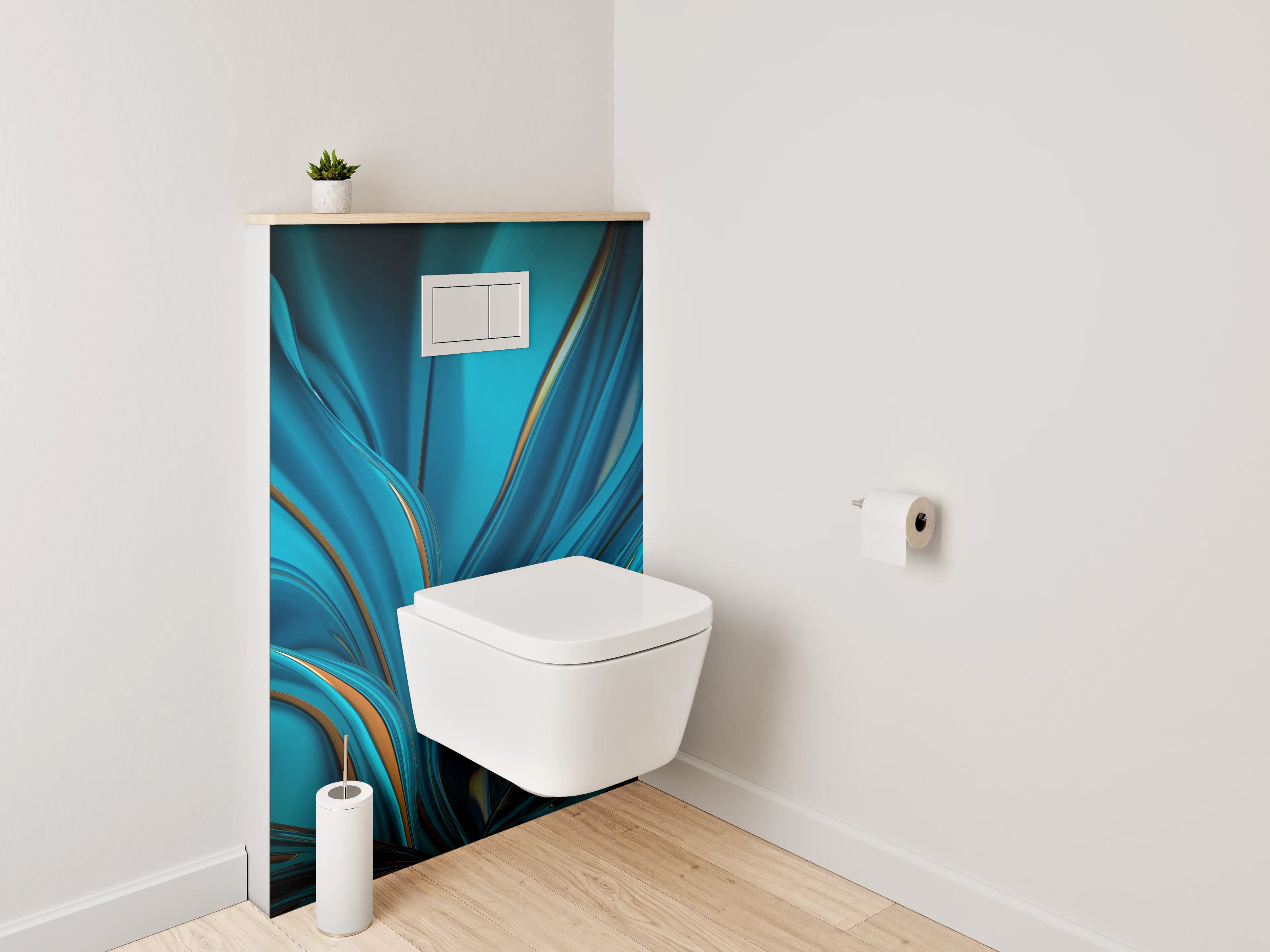 WC-Rückwand - Blaue abstrakte Kunst mit goldenen Akzenten