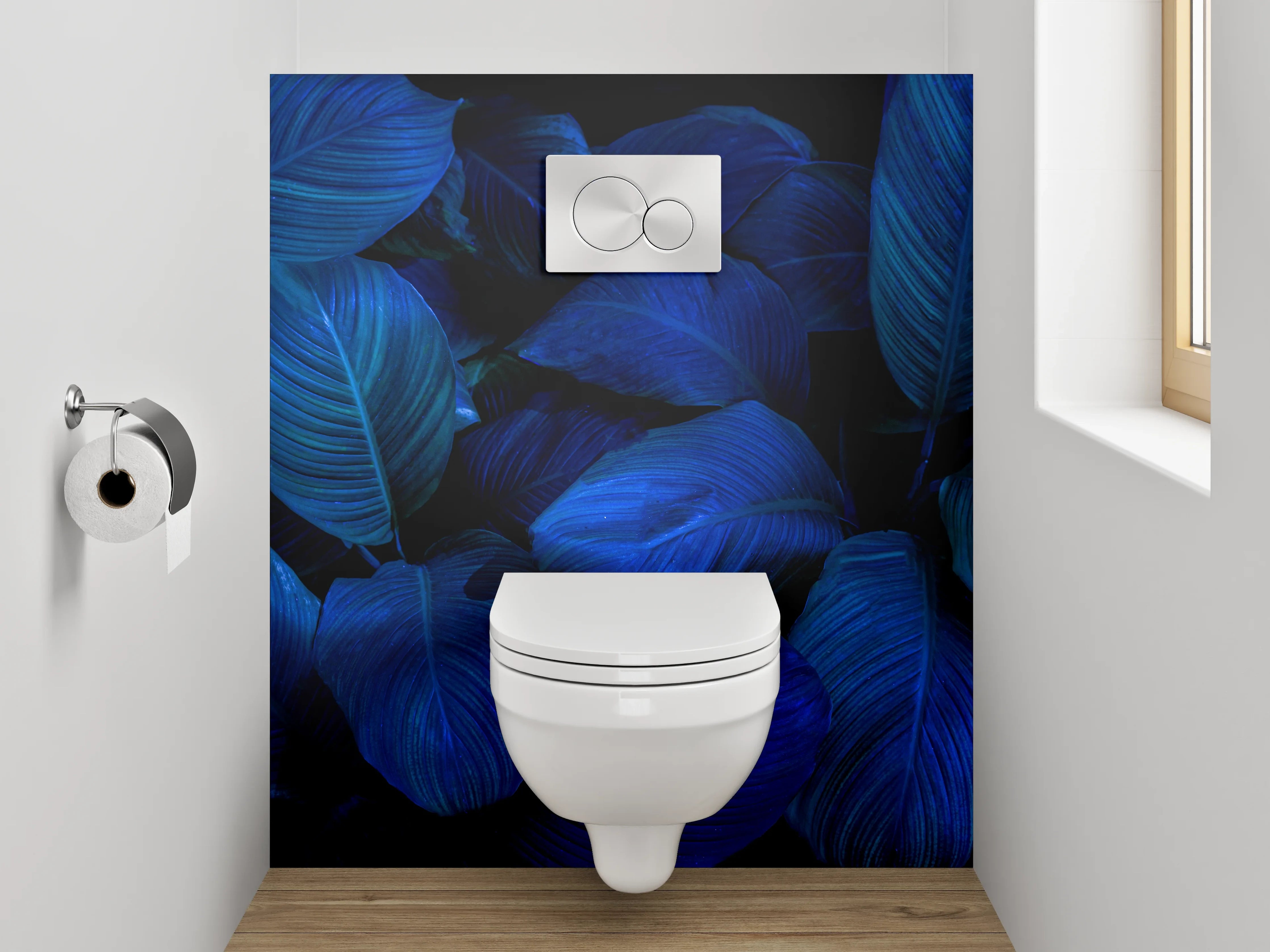 WC-Rückwand - Blaue tropische Blätter Fototapete