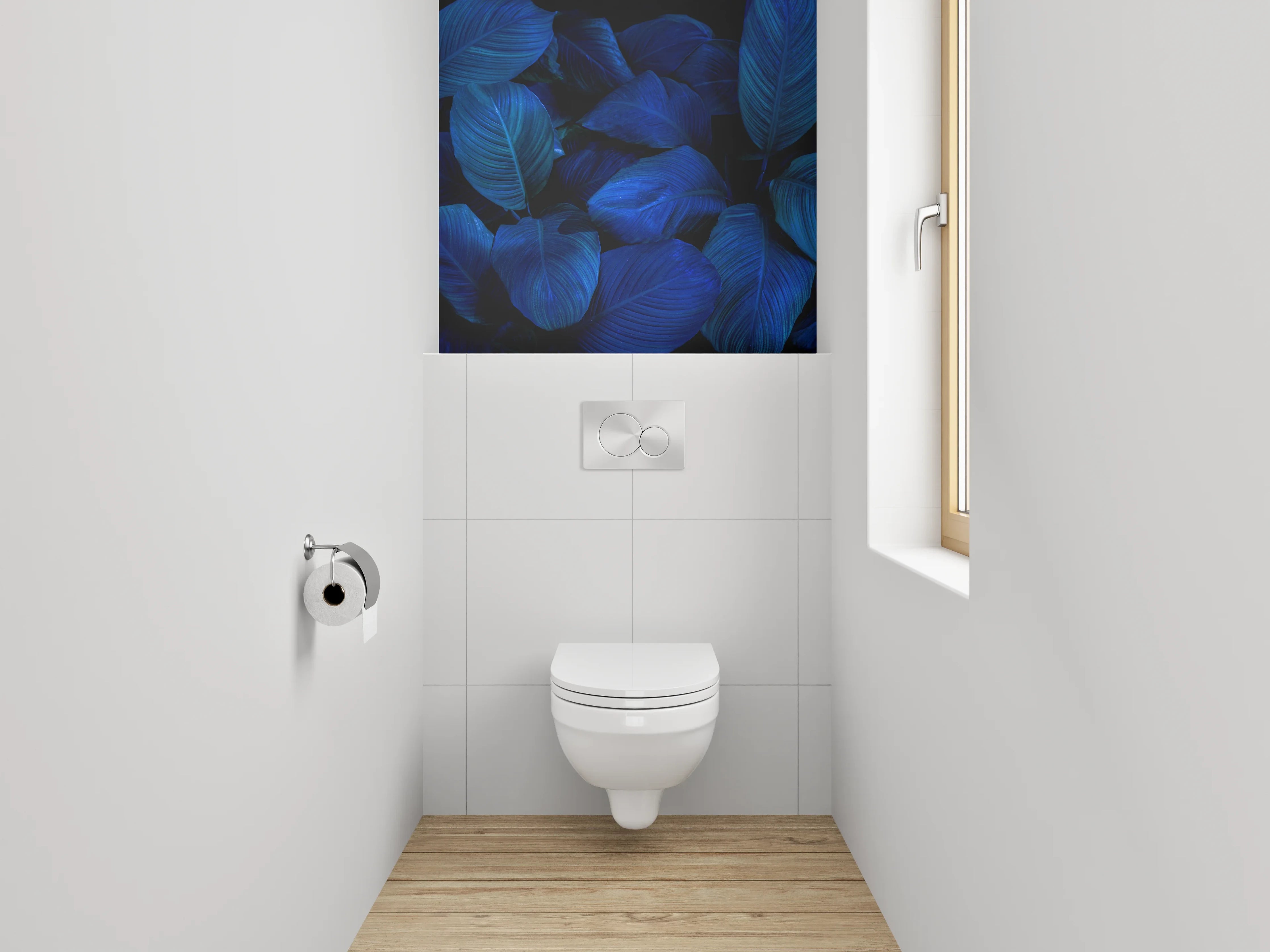 WC-Rückwand - Blaue tropische Blätter Fototapete