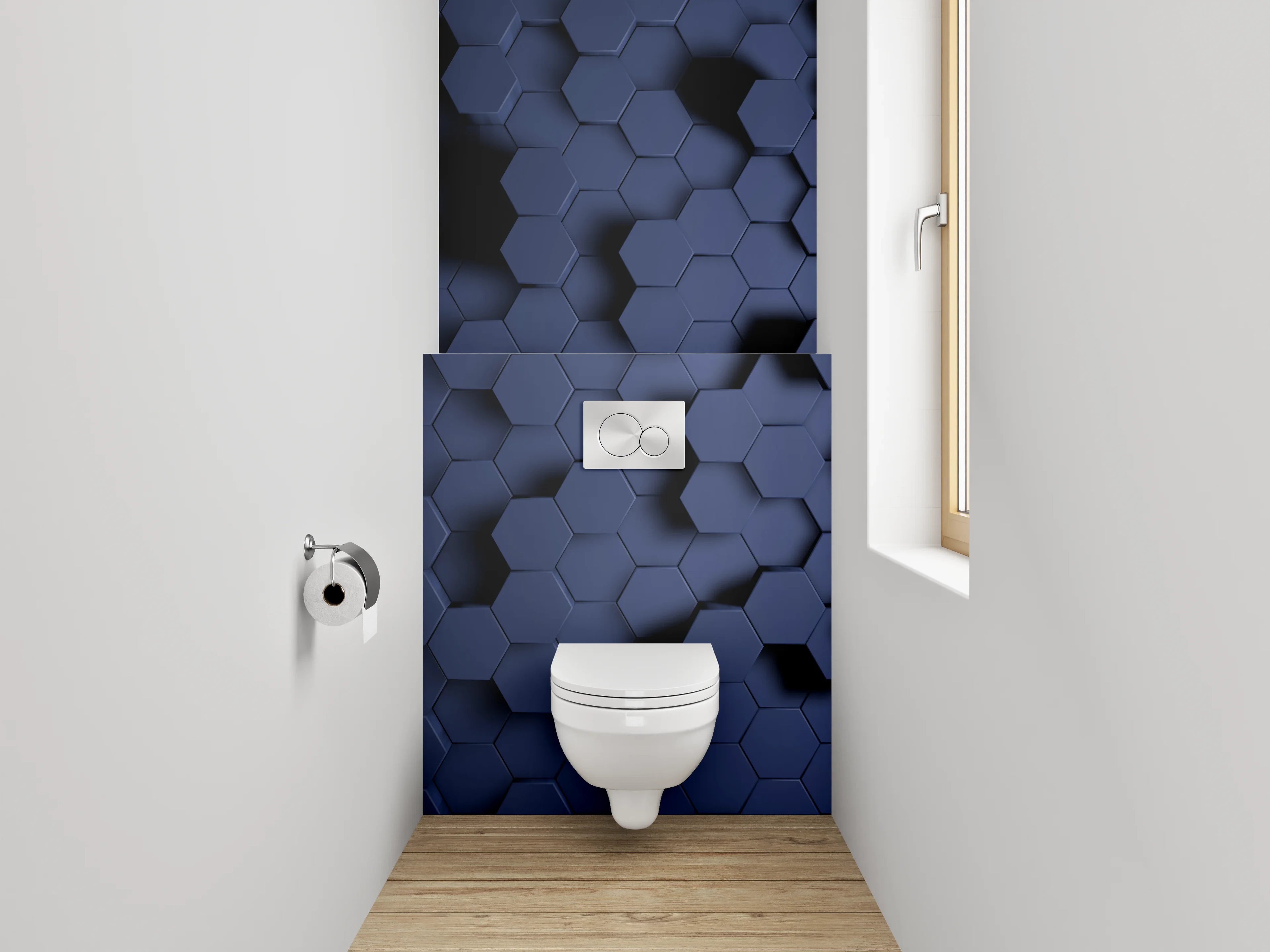 WC-Rückwand - Blaues 3D-Wabenmuster Modern