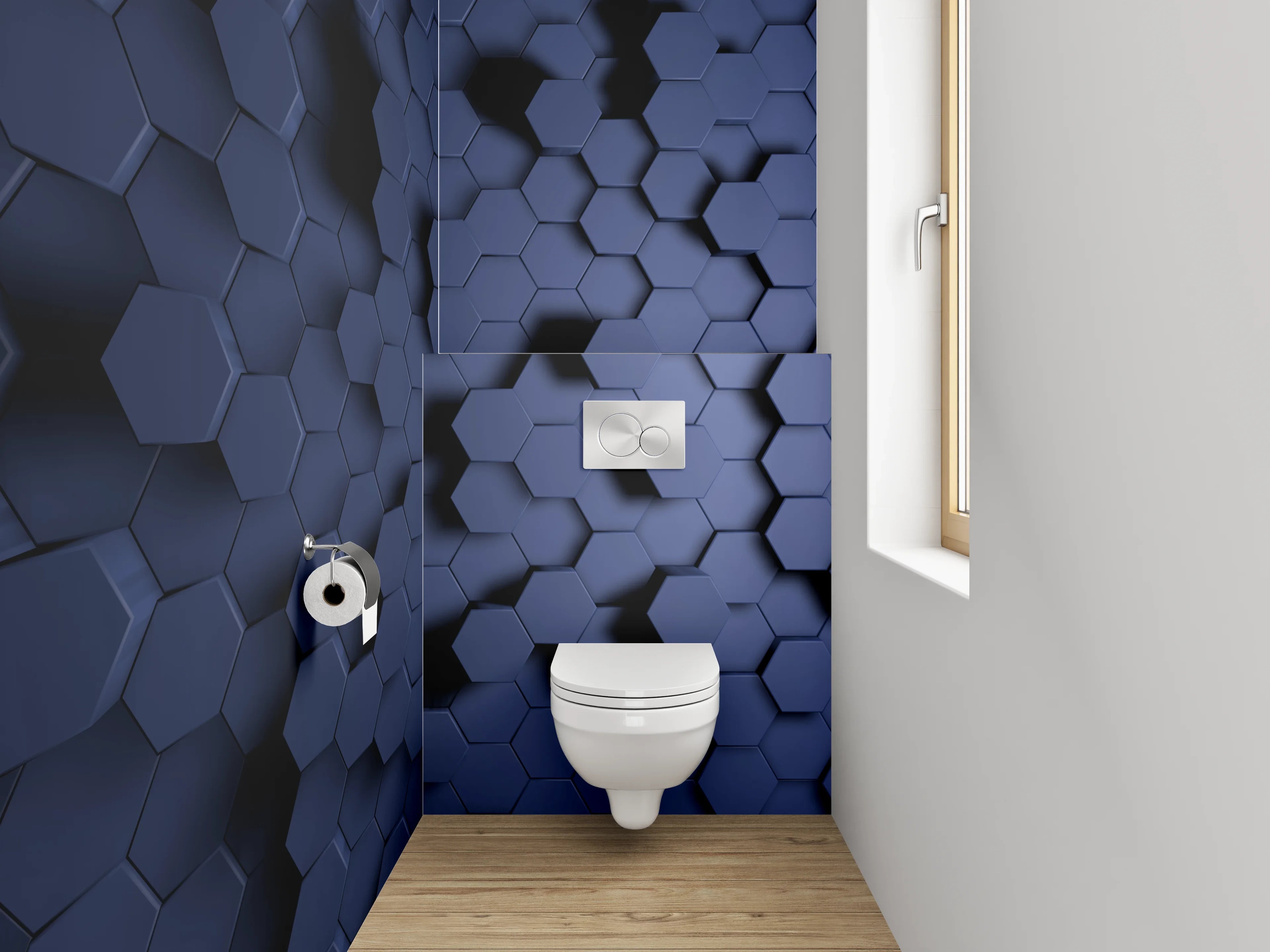 WC-Rückwand - Blaues 3D-Wabenmuster Modern
