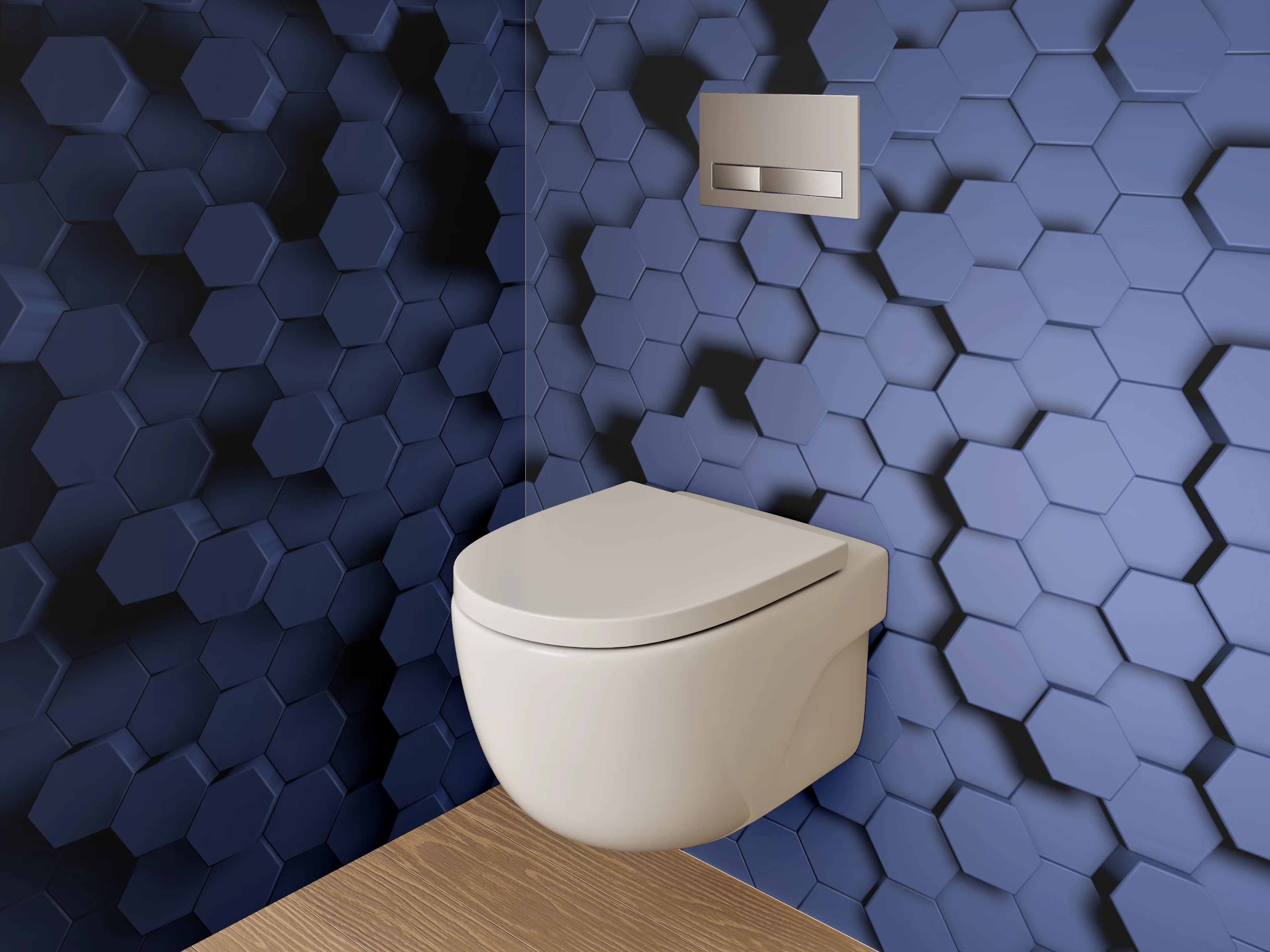 WC-Rückwand - Blaues 3D-Wabenmuster Modern