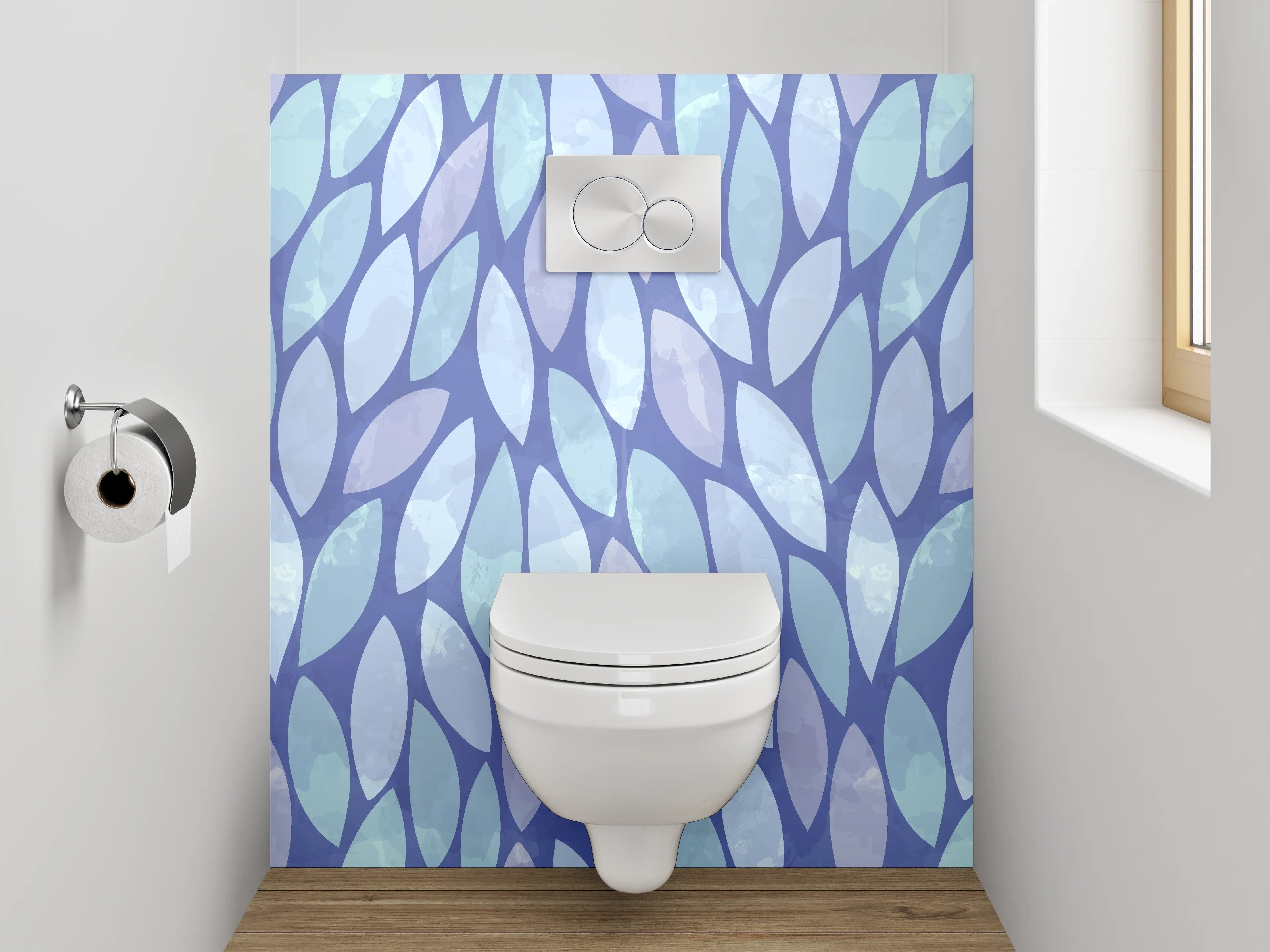 WC-Rückwand - Blaues Aquarell Blätter Muster