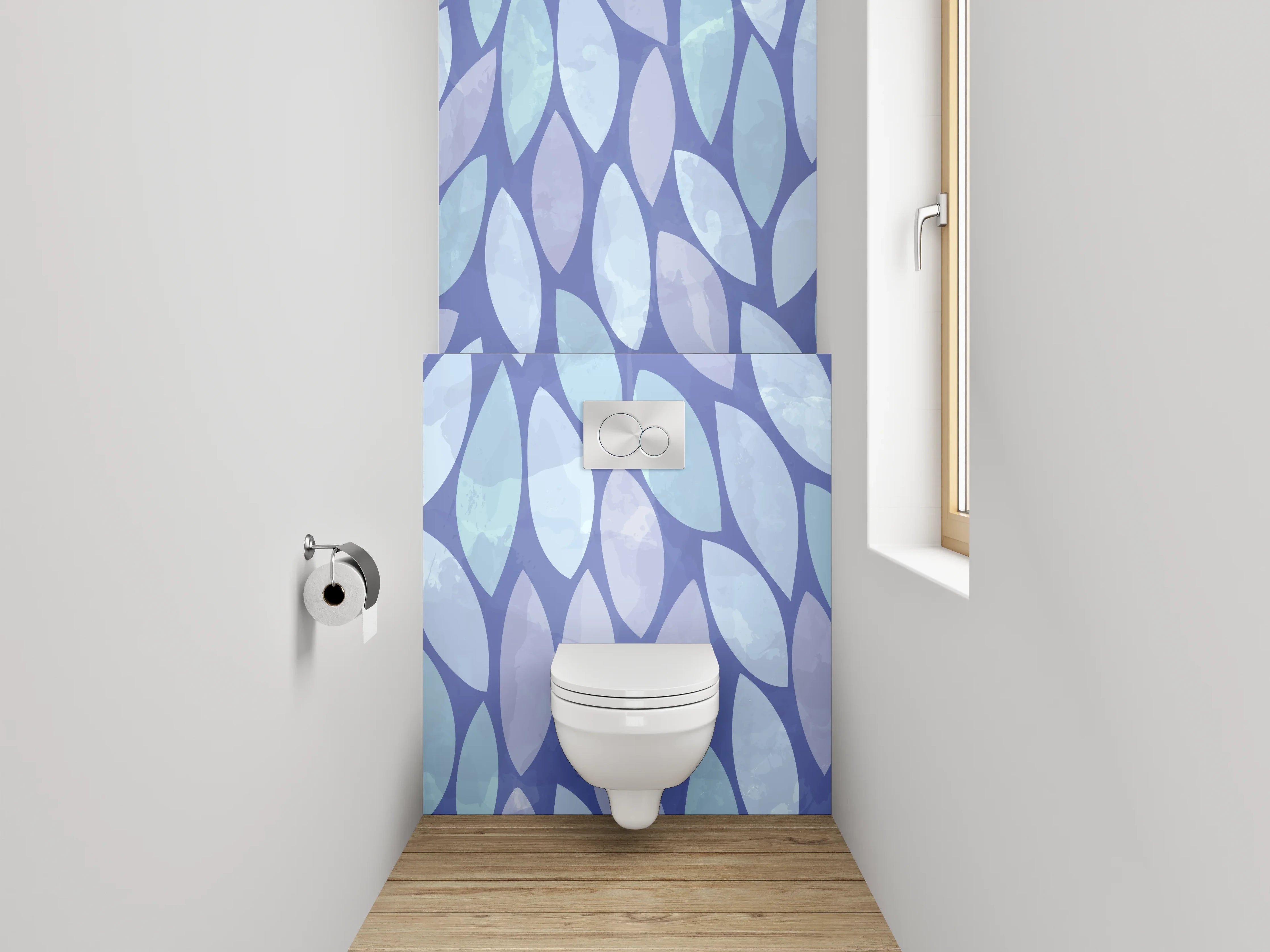 WC-Rückwand - Blaues Aquarell Blätter Muster