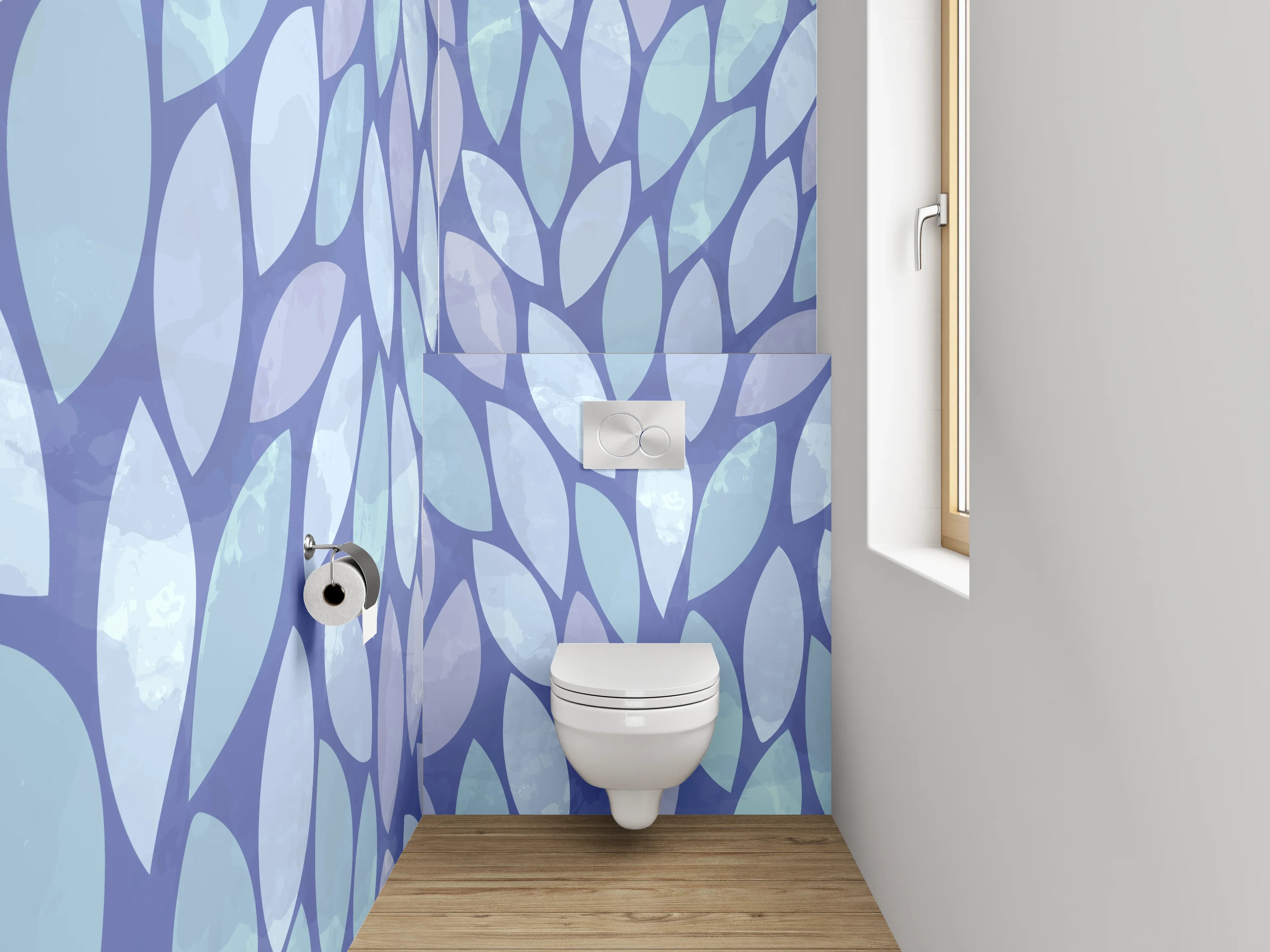 WC-Rückwand - Blaues Aquarell Blätter Muster