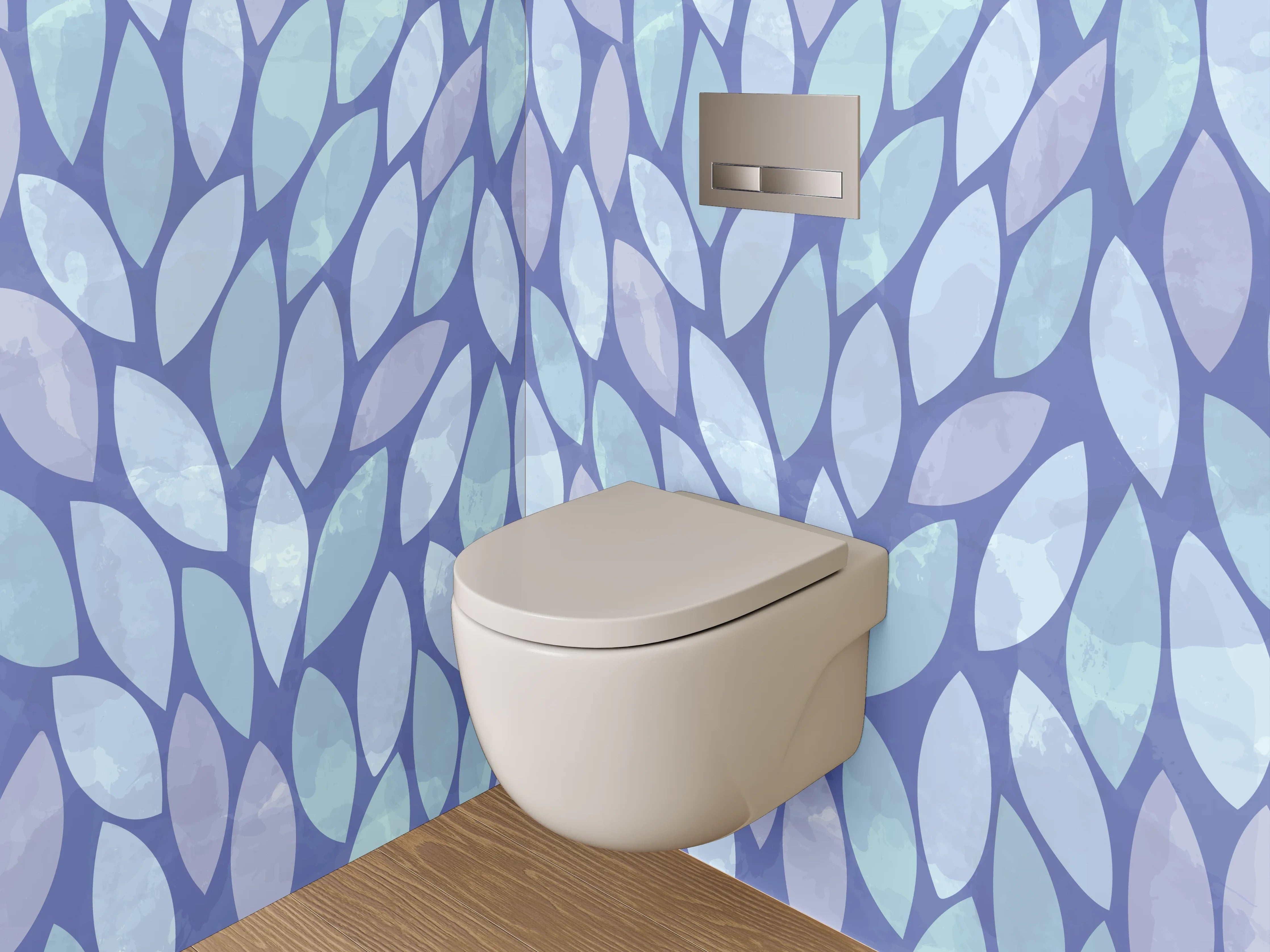 WC-Rückwand - Blaues Aquarell Blätter Muster