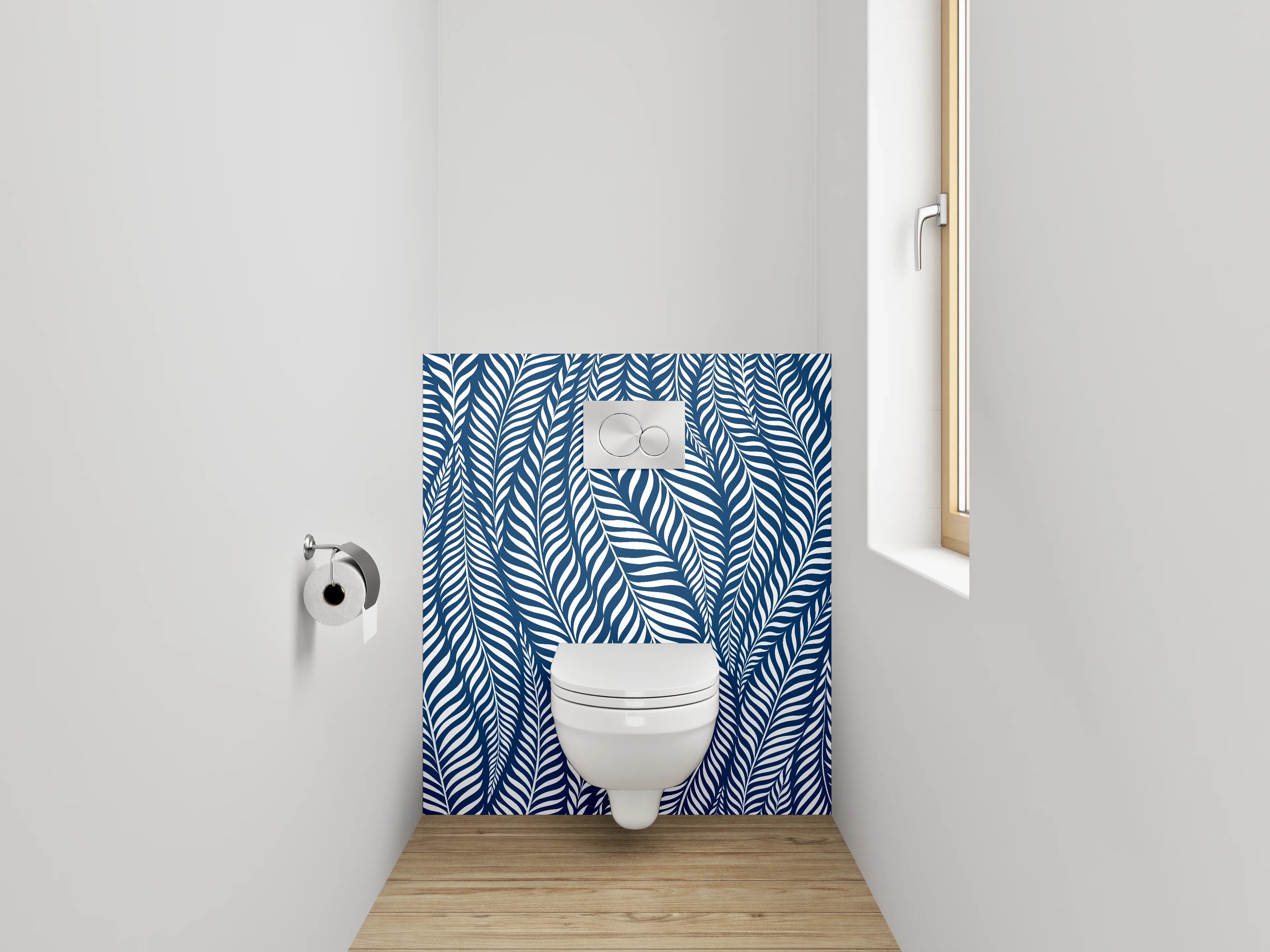 WC-Rückwand - Blaues Blätter-Muster Modern