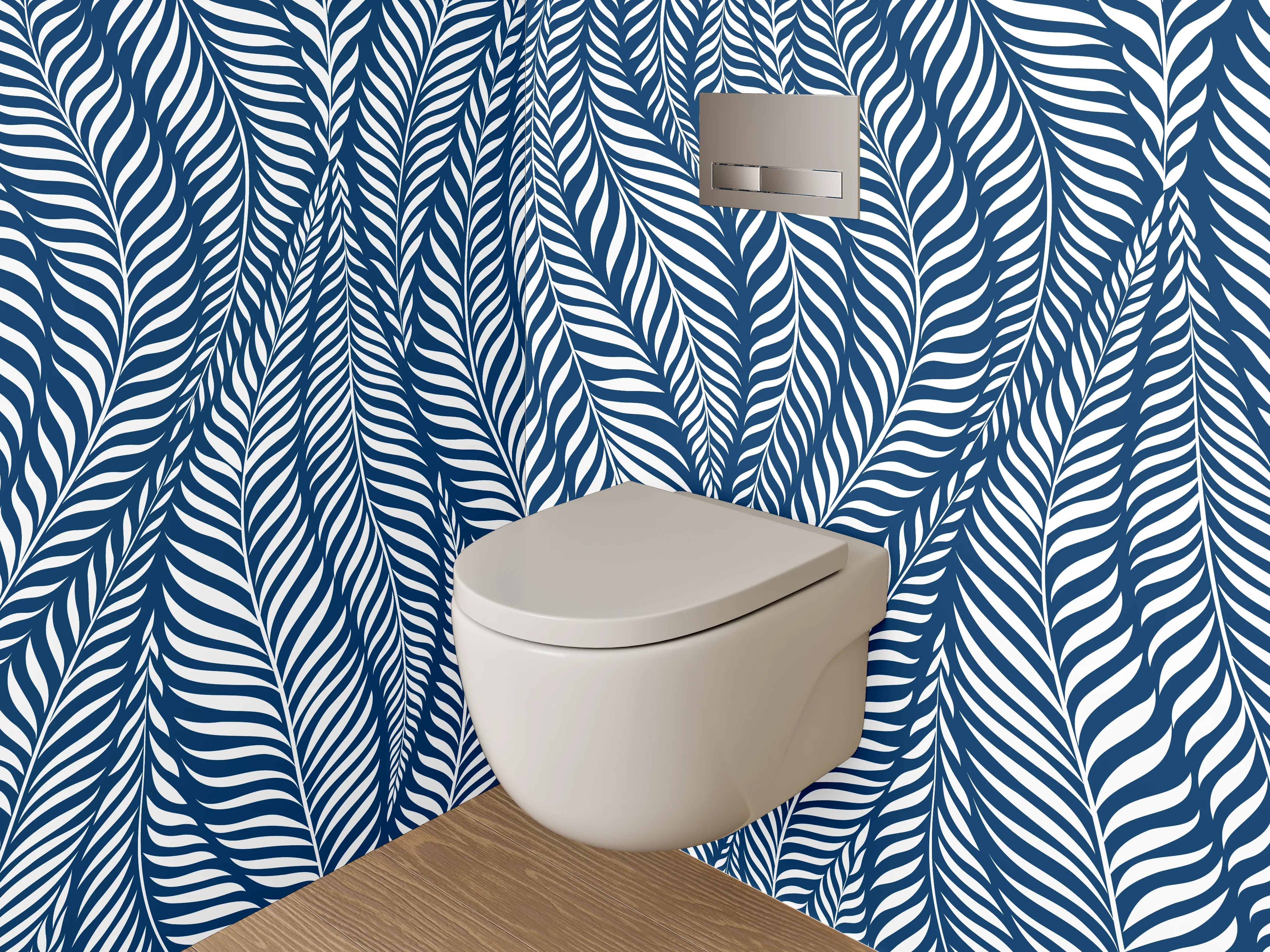 WC-Rückwand - Blaues Blätter-Muster Modern