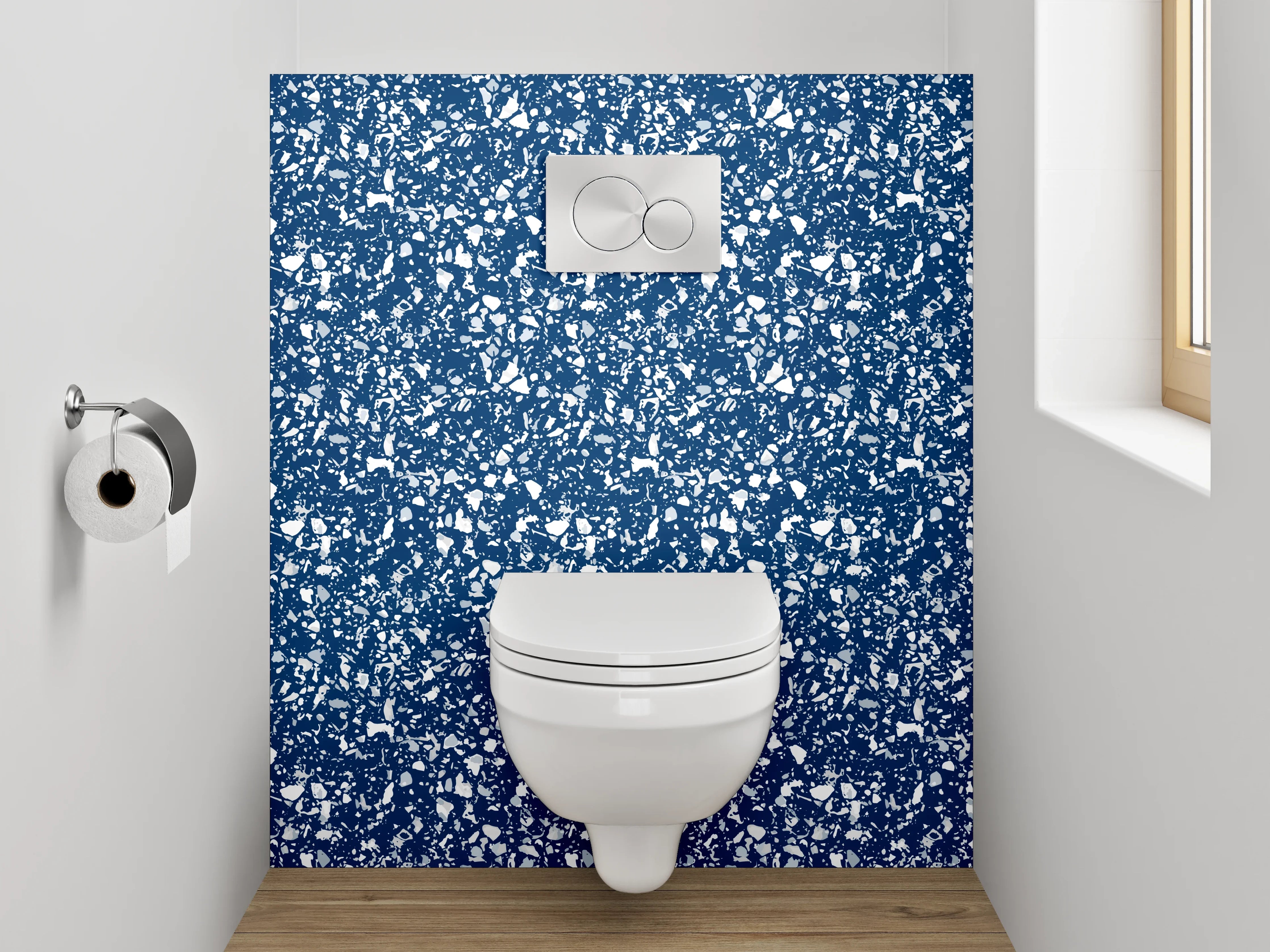 WC-Rückwand - Blaues Blätterdekor Muster