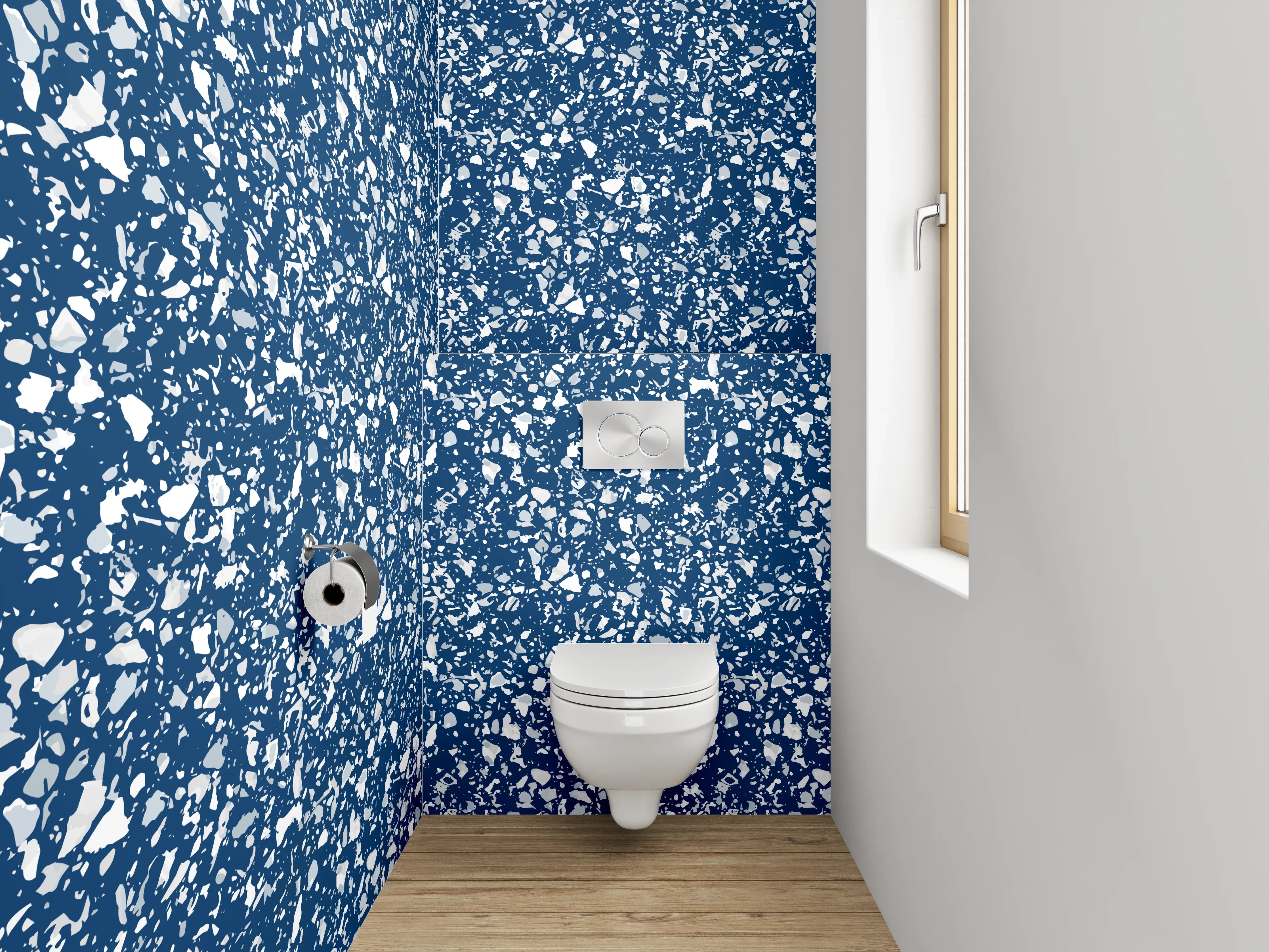 WC-Rückwand - Blaues Blätterdekor Muster